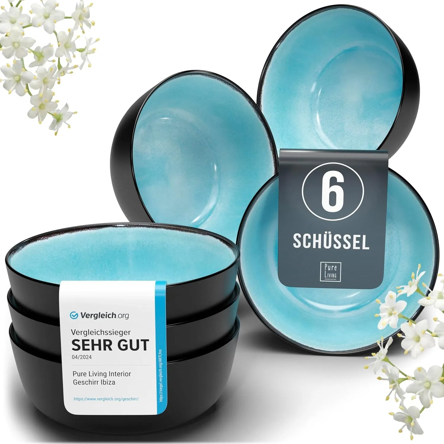 Steingut Müslischalen 6 Personen Ibiza TESTSIEGER, Traumhaftes Mediterranes Steingut Müsli Schüssel Set, Kleine Schüsse…