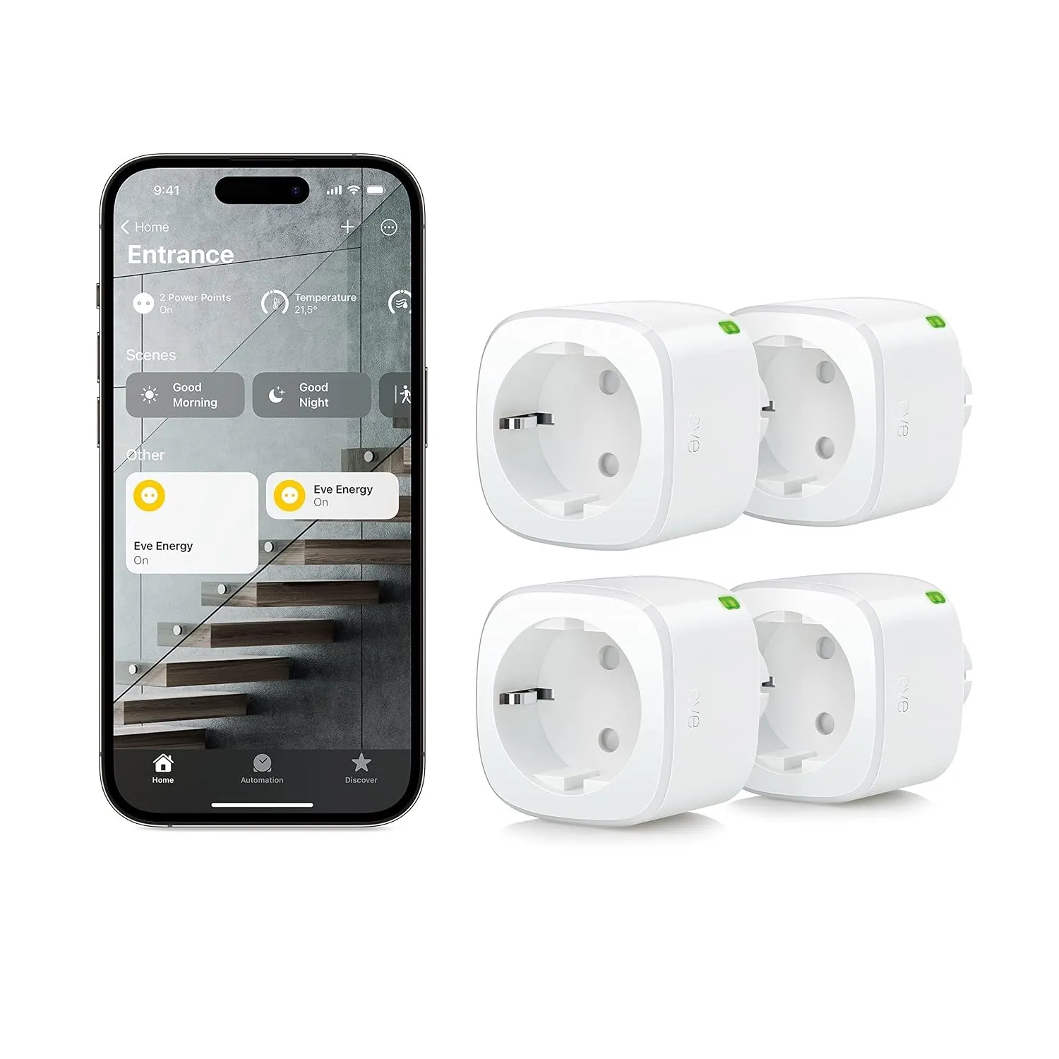 Eve Energy (Matter) 4er Set – Smarte Steckdose, TÜV-zertifiziert, Stiftung Warentest, Matter & Thread, funktioniert mit…