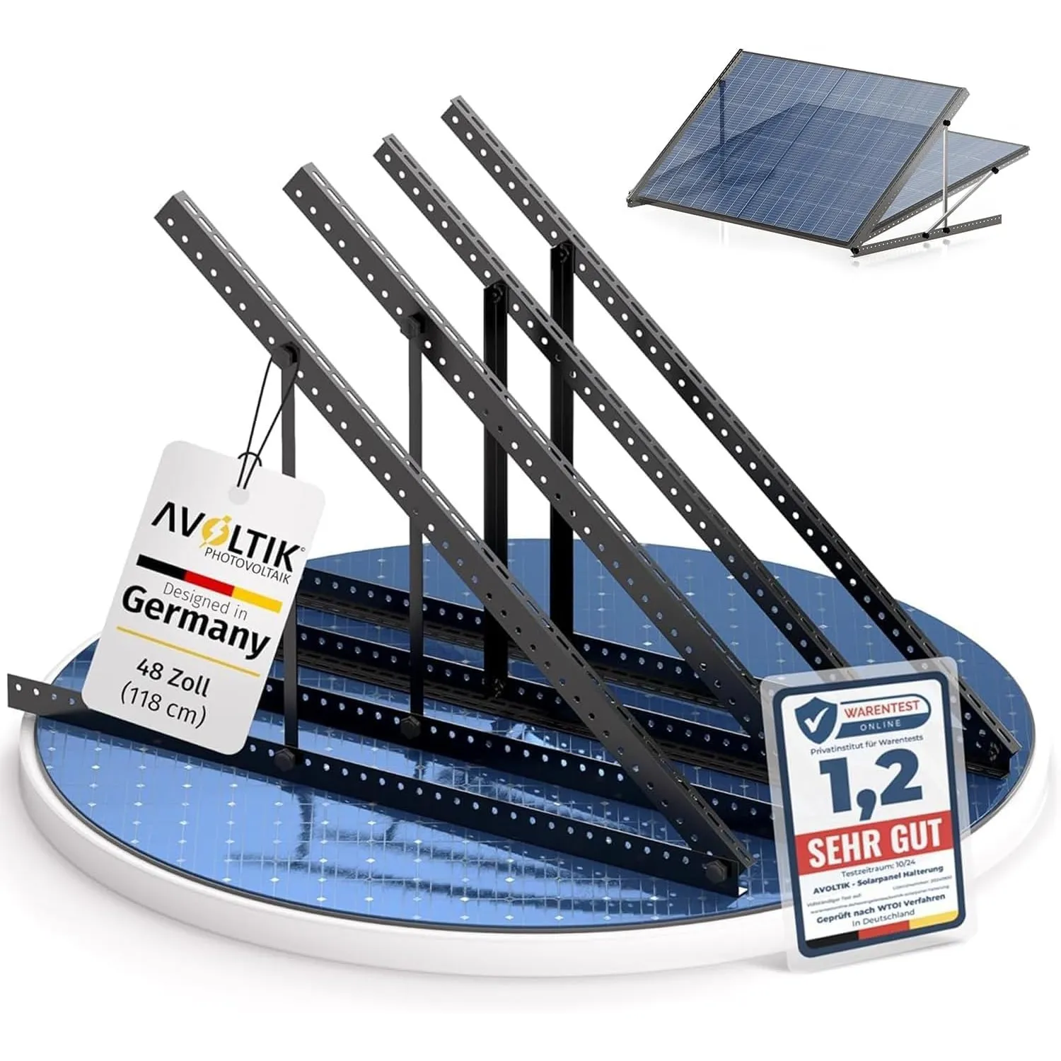 Avoltik Balkonkraftwerk Halterung 2er Set bis 118cm I Solarpanel Halterung für 2 Module I Verstellbar 0-90° I Ideal für…