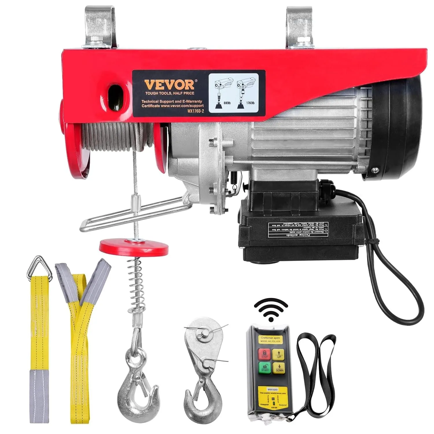 VEVOR 230V Elektrische Seilwinde 400kg bis 800kg Hubhöhe 12m Seilzug Motorwinde 1450W Motor Flaschenzug 10m/min Hubgesc…