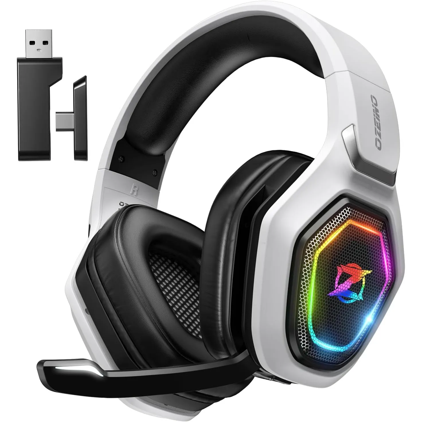 Ozeino OW810 Gaming Headset 40h Akku & Spielen beim Laden, 2.4GHz+BT(≤30ms), 7.1 Surround Sound Wireless Headset Mit Mi…