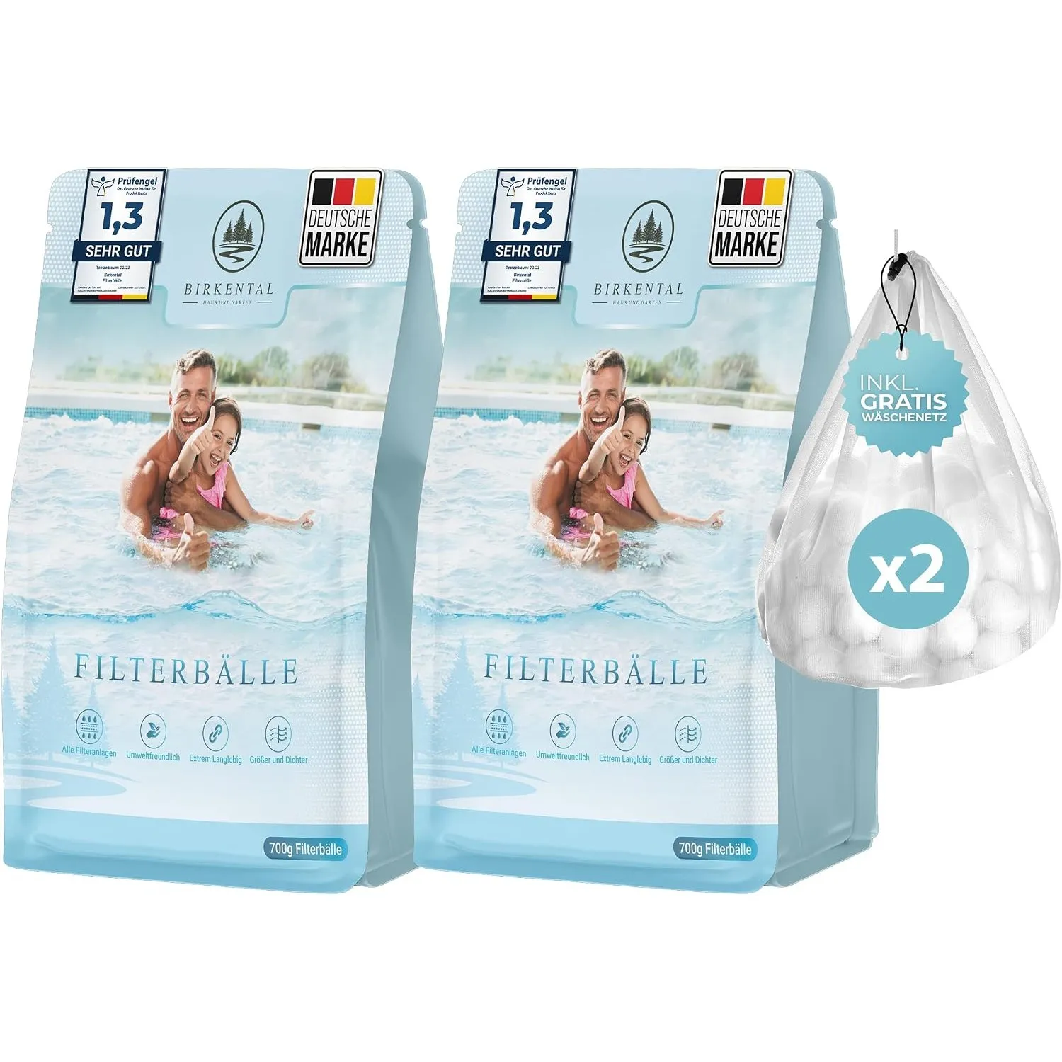 Birkental Pool Filterbälle mit Wäschenetz - langlebige Filterballs -Ersatz für Quarzsand, 50kg Filtersand- Filter Balls…