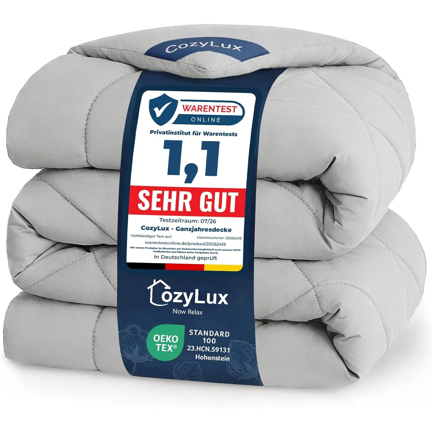 CozyLux Bettdecke 200x200cm Hellgrau für 4 Jahreszeiten