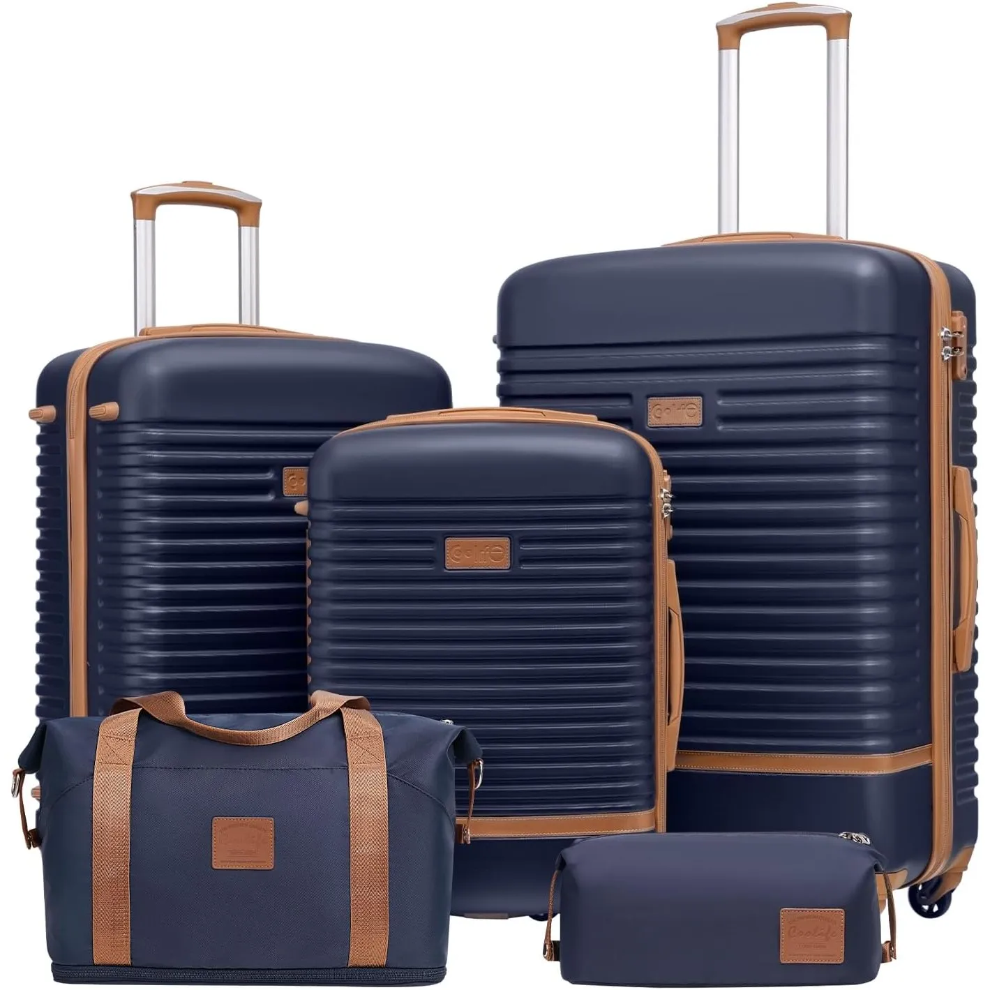 COOLIFE Koffer Set 5tlg, 20"+24"+28" Koffer mit Reisetasche & Kulturbeutel | Reisekoffer Set für Familienausflug, Leich…