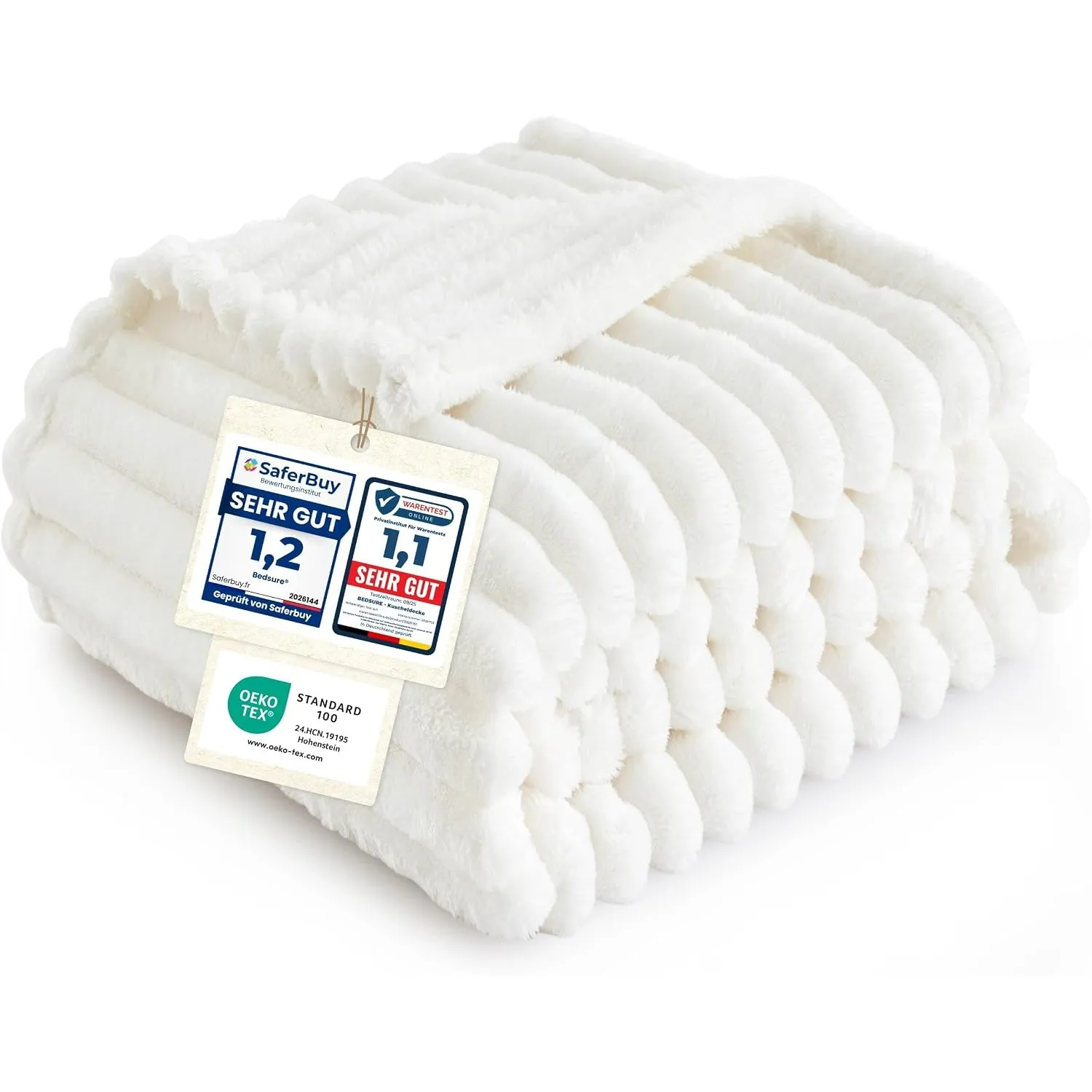 BEDSURE Kuscheldecke 130x170 Zimmer Deko - Tagesdecke, Wollweiß