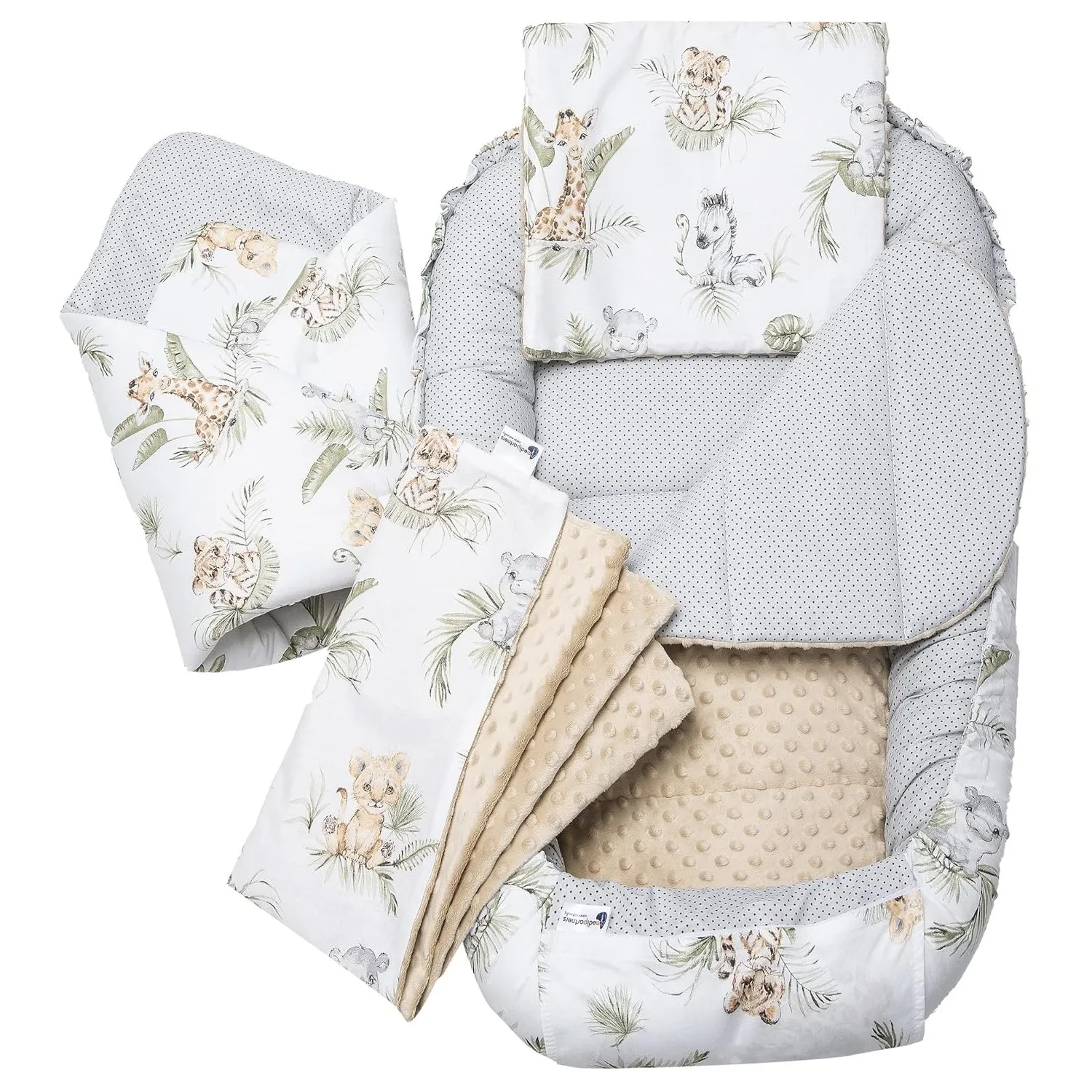 Medi Partners Babynest Nestchen Baby Set für Neugeborene - 100x60x10 Kuschelnest 5 teilig tragbar Nest zweiseitig Babyn…