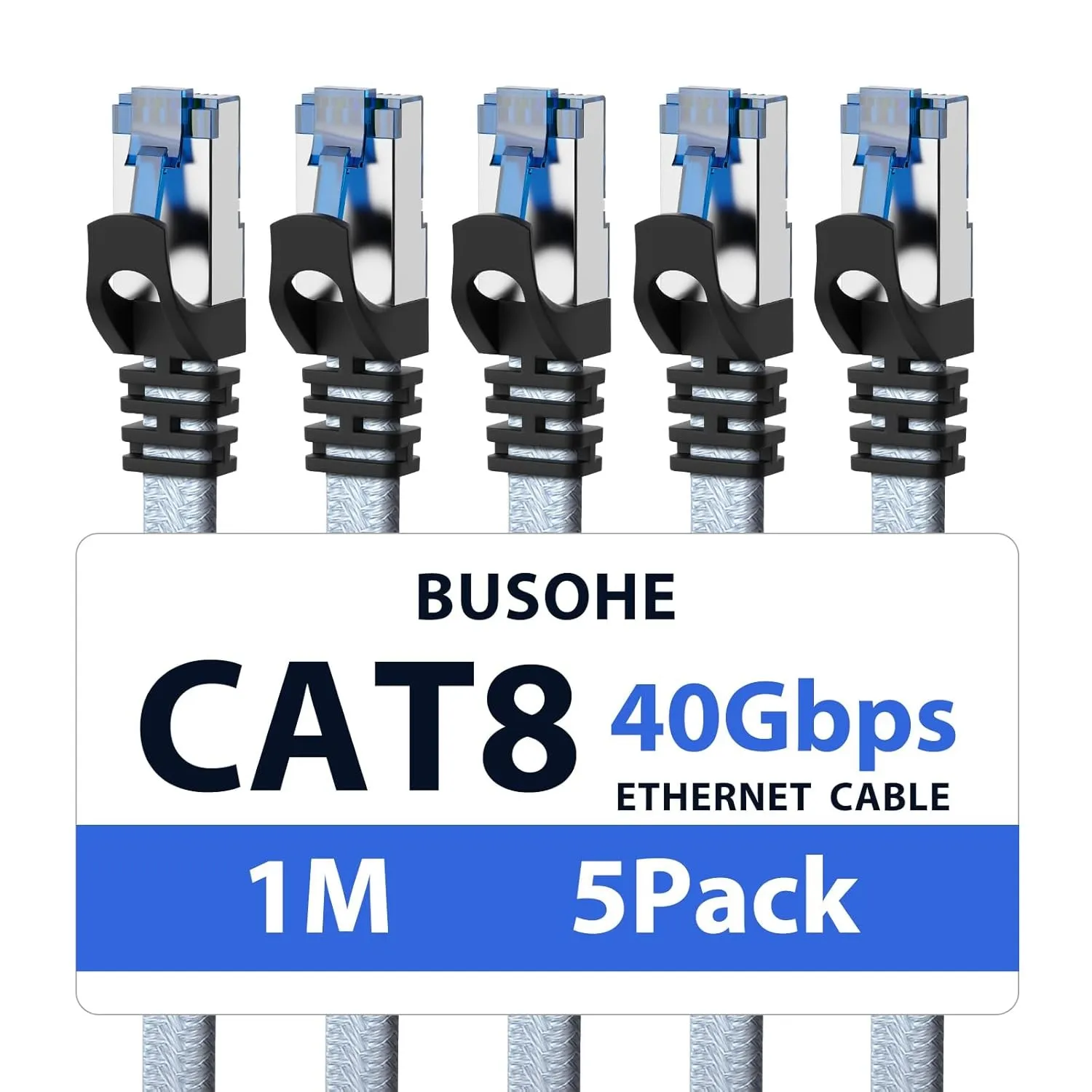 BUSOHE Cat 8 LAN Kabel 1m (5 Stück), 40Gbps Netzwerkkabel Ethernet Kabel | Flach Hochgeschwindigkeits Gigabit RJ45 Patc…