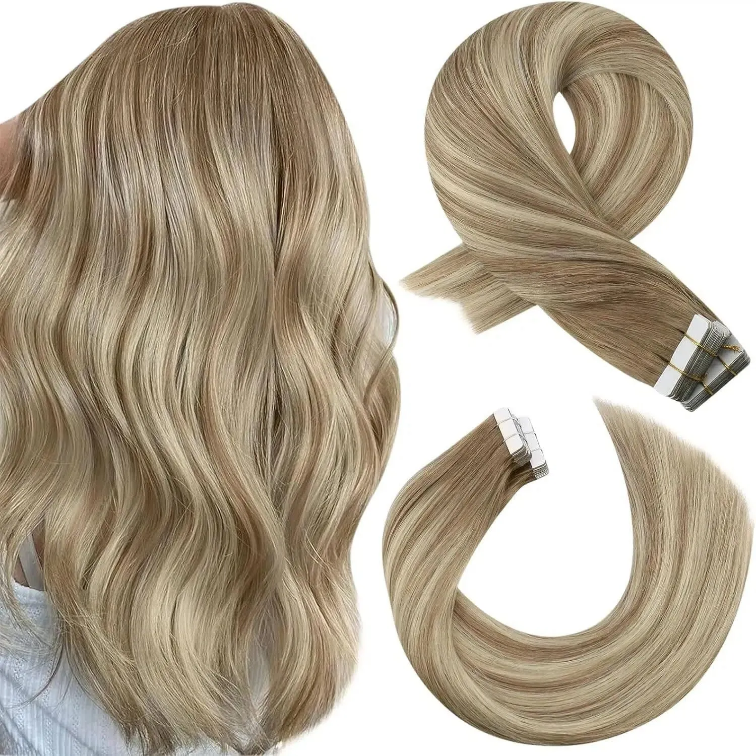 Moresoo Invisible Tape in Extensions Echthaar Hellbraun 45 cm 20pcs 50g