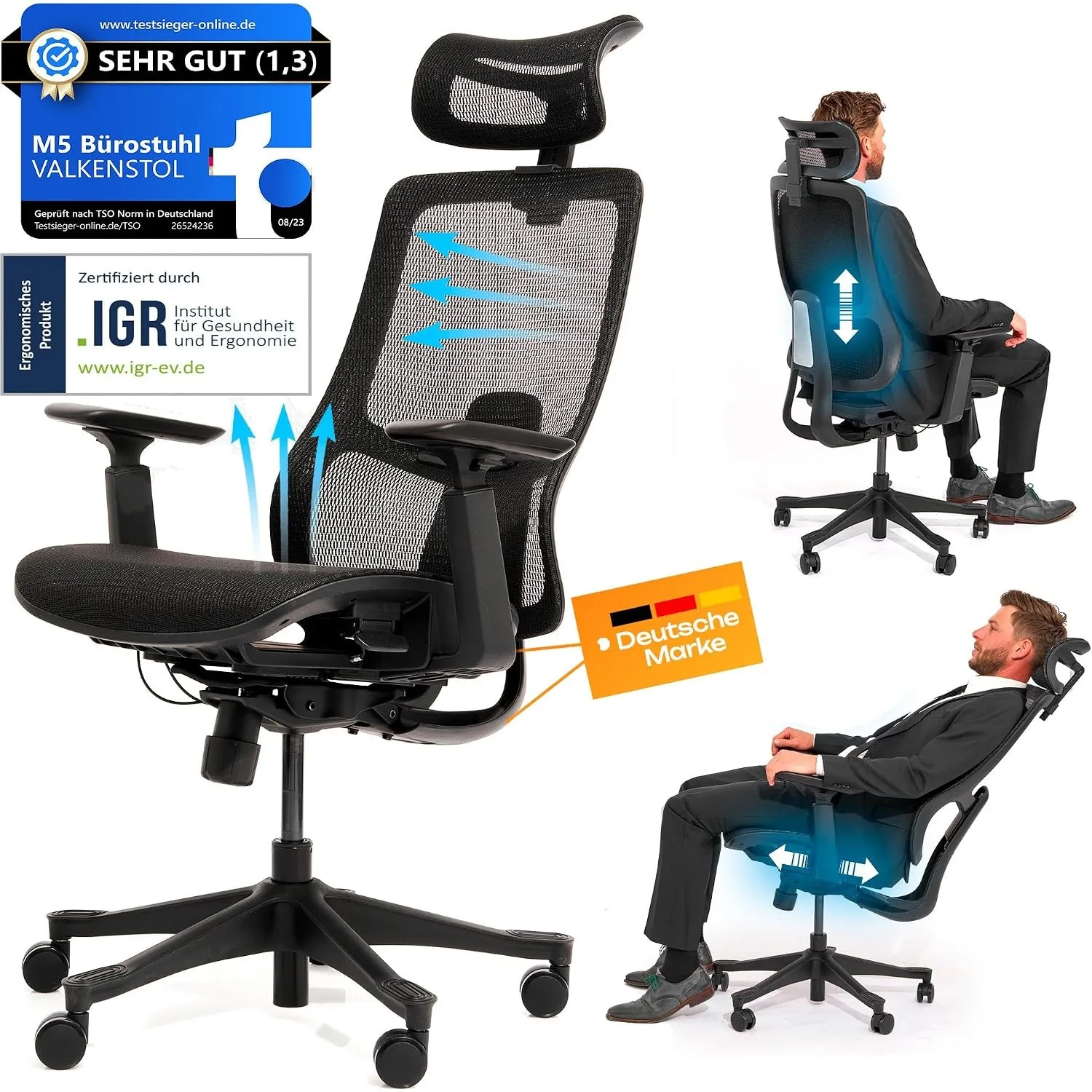 VALKENSTOL M5 Bürostuhl Ergonomisch TESTSIEGER - Büro & Home Office Chair