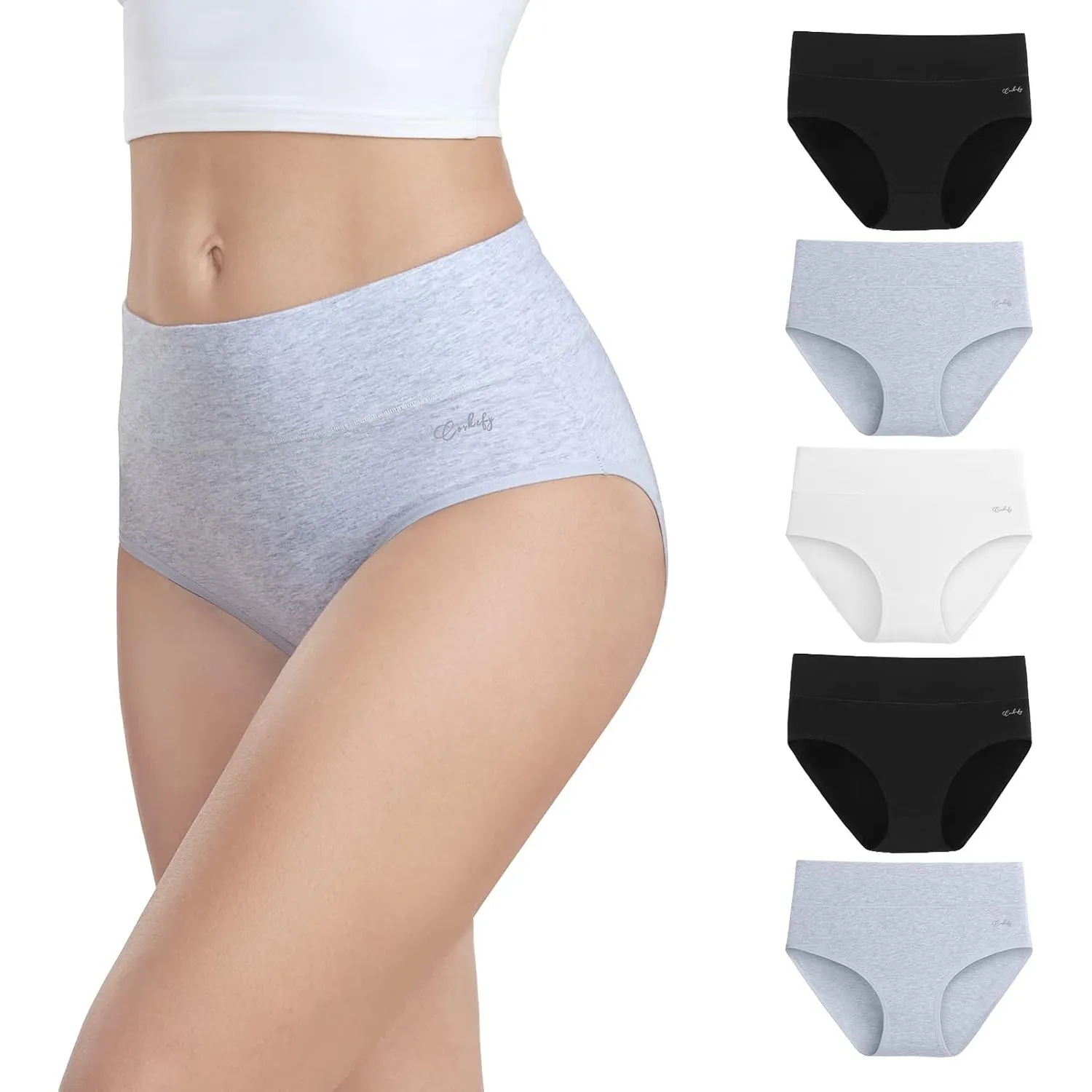 anqier Unterhosen Damen 5er Pack Stretch Baumwolle Hohe Taille Slips Damen