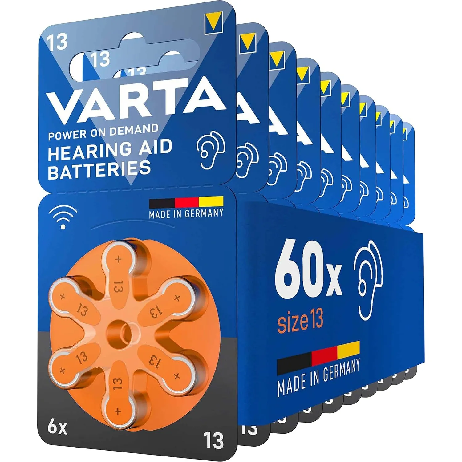 VARTA Hörgerätebatterien Typ 13 orange, Batterien 60 Stück Vorratspack, Power on Demand, wireless approved, Größe p 13 …