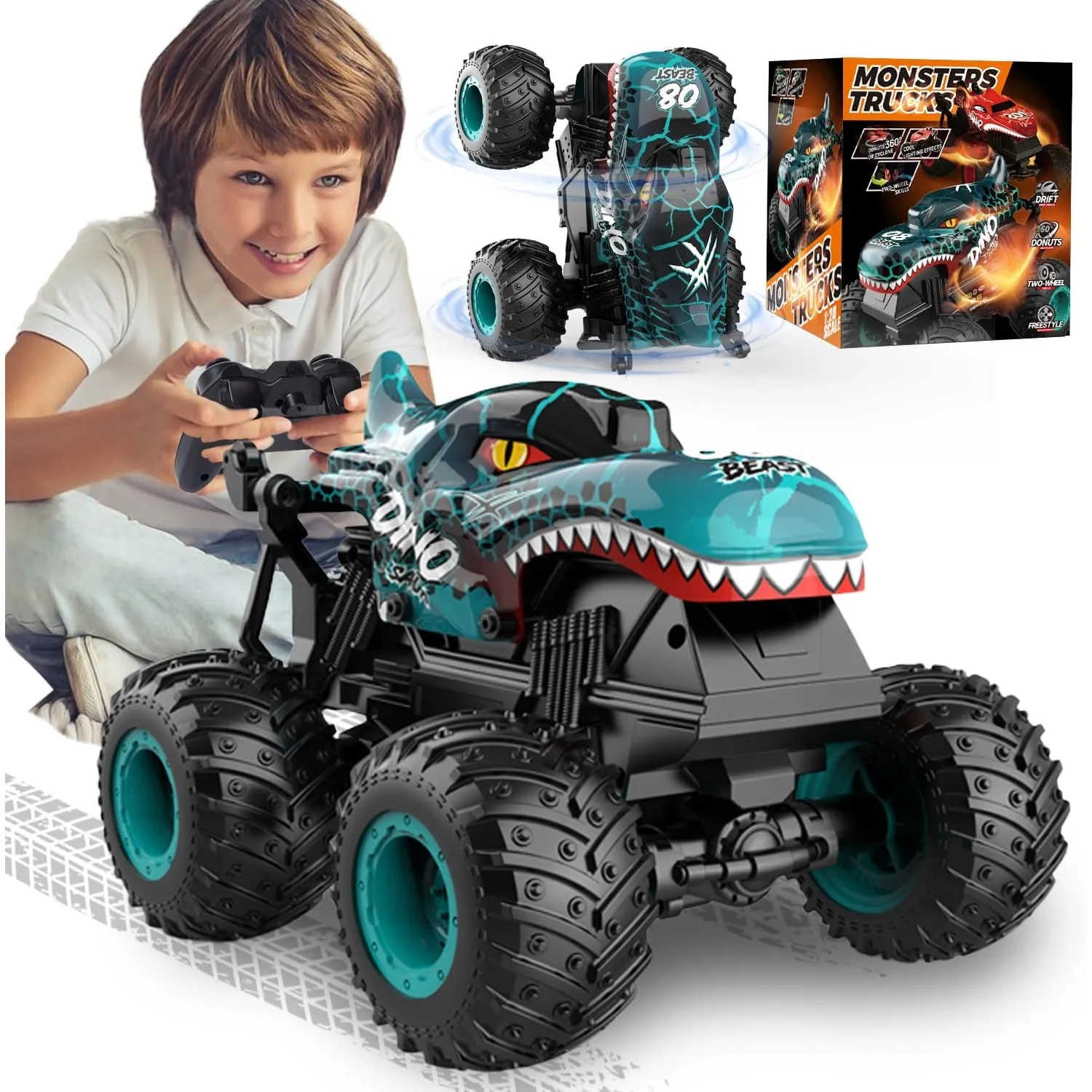 Ferngesteuertes Auto, Monster Truck Ferngesteuert mit Licht und 360°Drehung