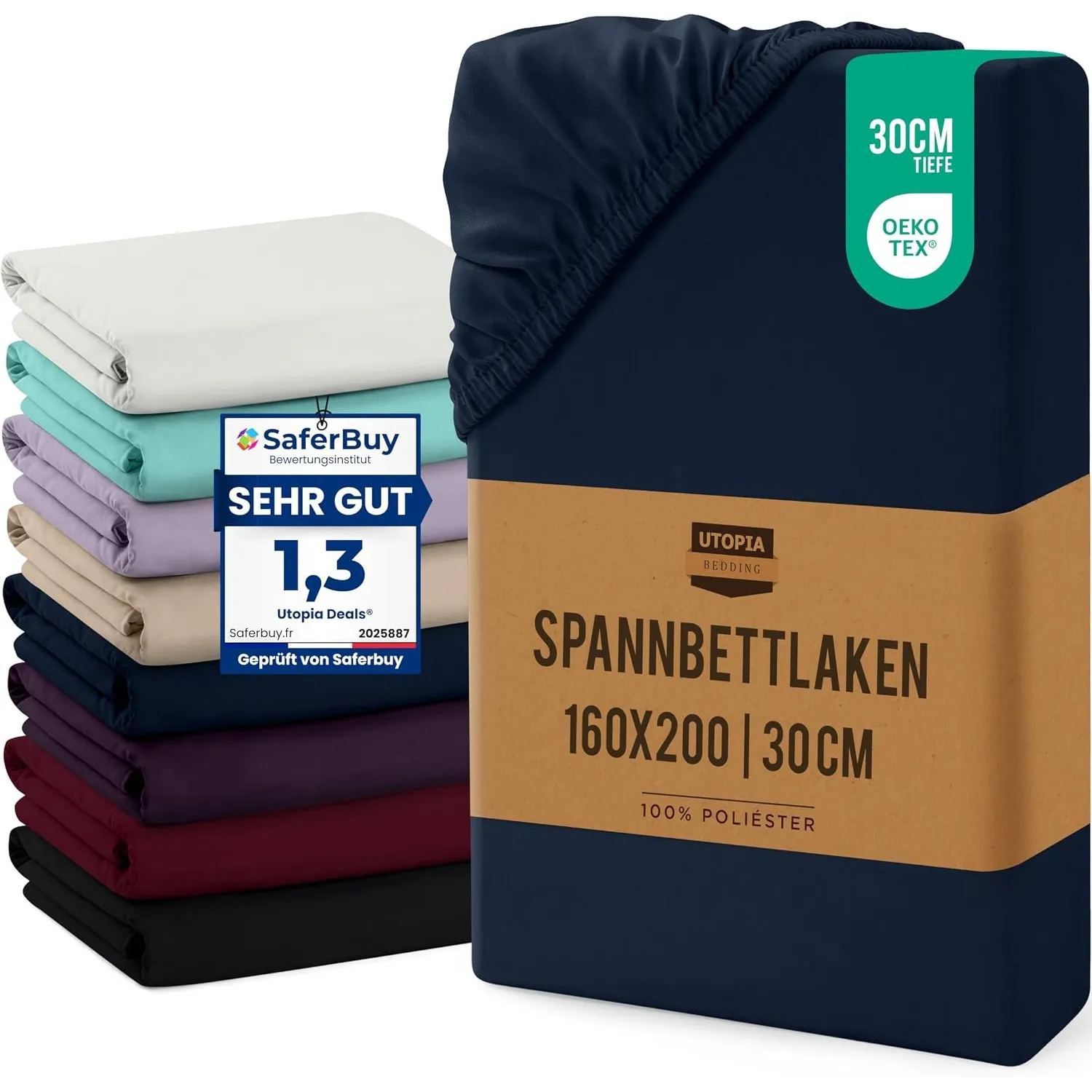 Utopia Bedding - Spannbettlaken 160x200cm Bis 30 cm - Marineblau