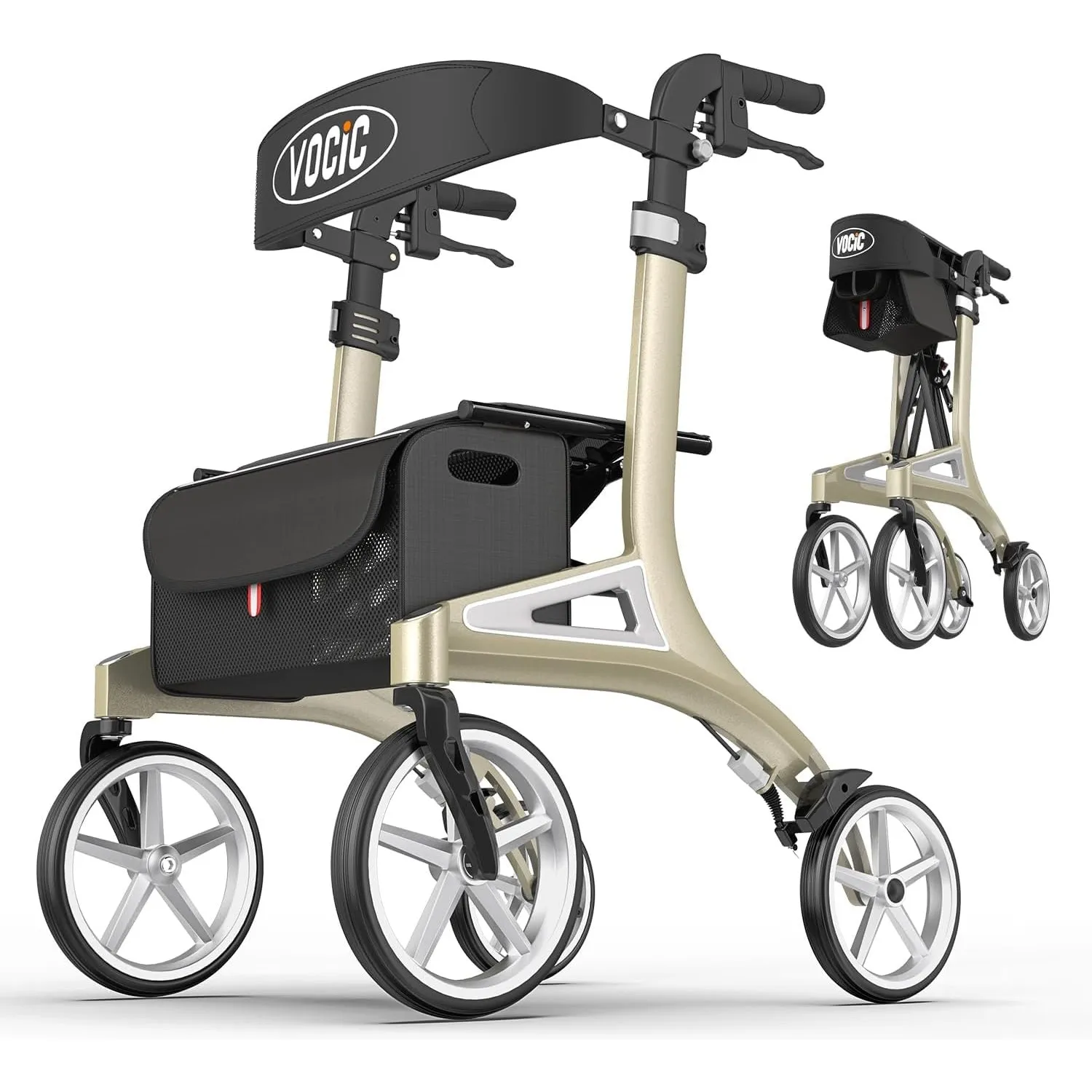 VOCIC Z71 Rollator faltbar leicht mit Sitz, Wasserdicht Aluminium Walker