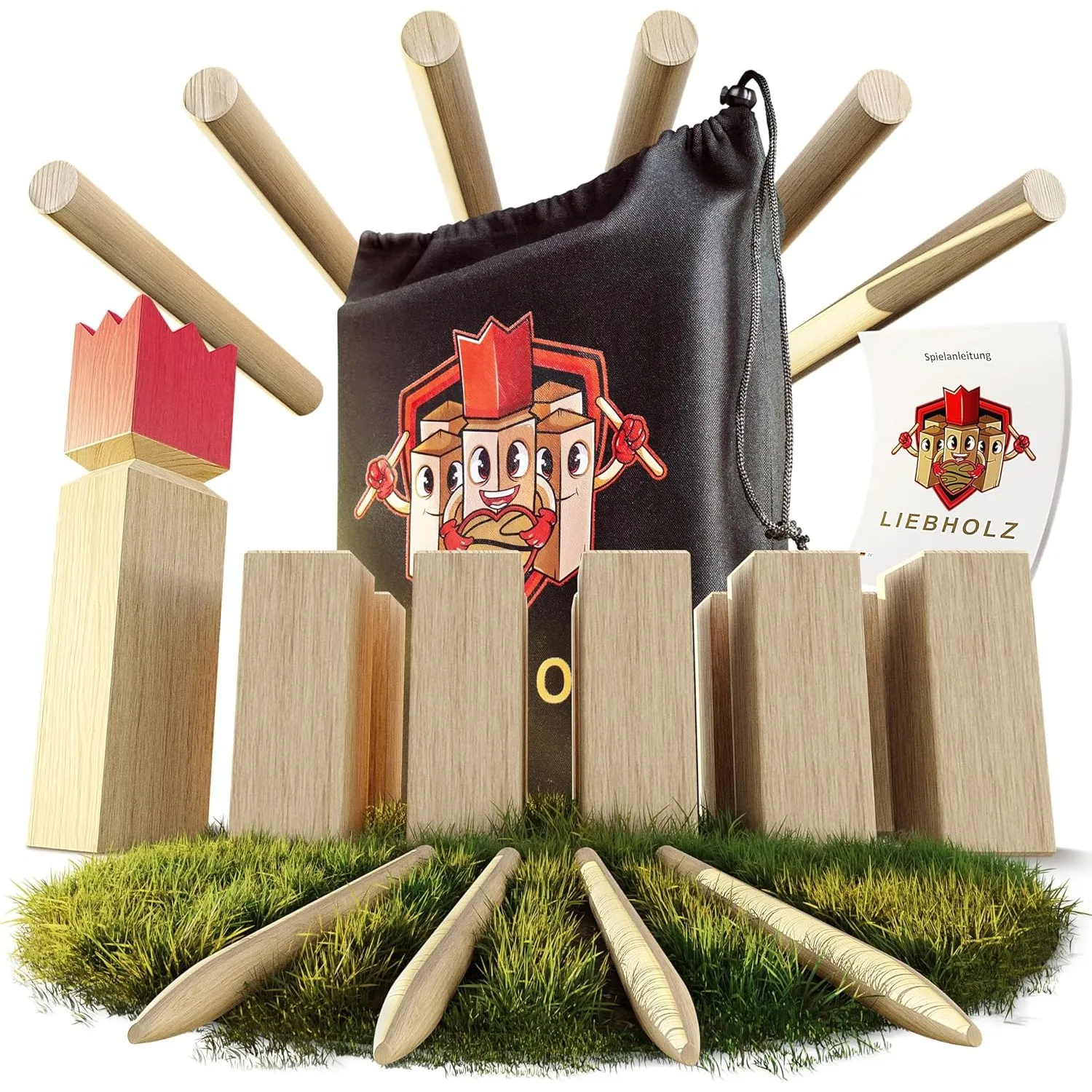 Original Kubb Wikinger Wurfspiel [TESTSIEGER] inkl. Tragebeutel & Spielanleitung - hochwertiges Schwedenschach aus FSC …