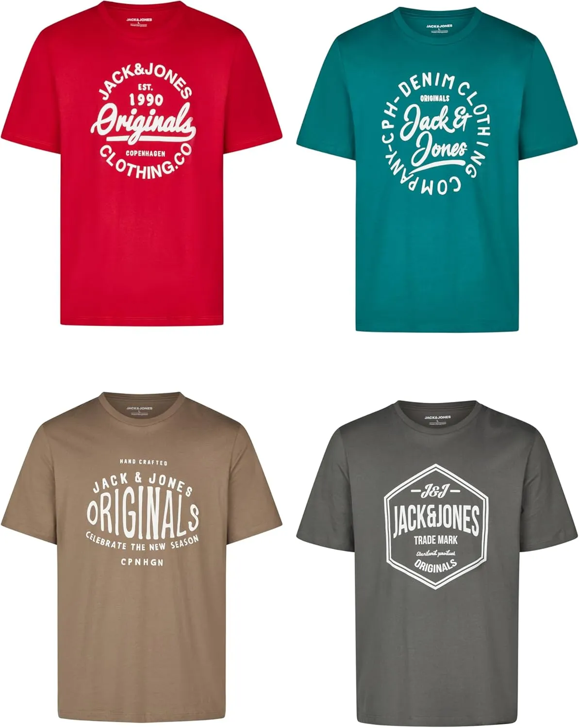 JACK & JONES Tshirt Herren Regular Fit JJLINO 4er Pack Set Pack Rundhals Kurzarm Sommer Tee Shirt Print Schwarz Weiß Gr…