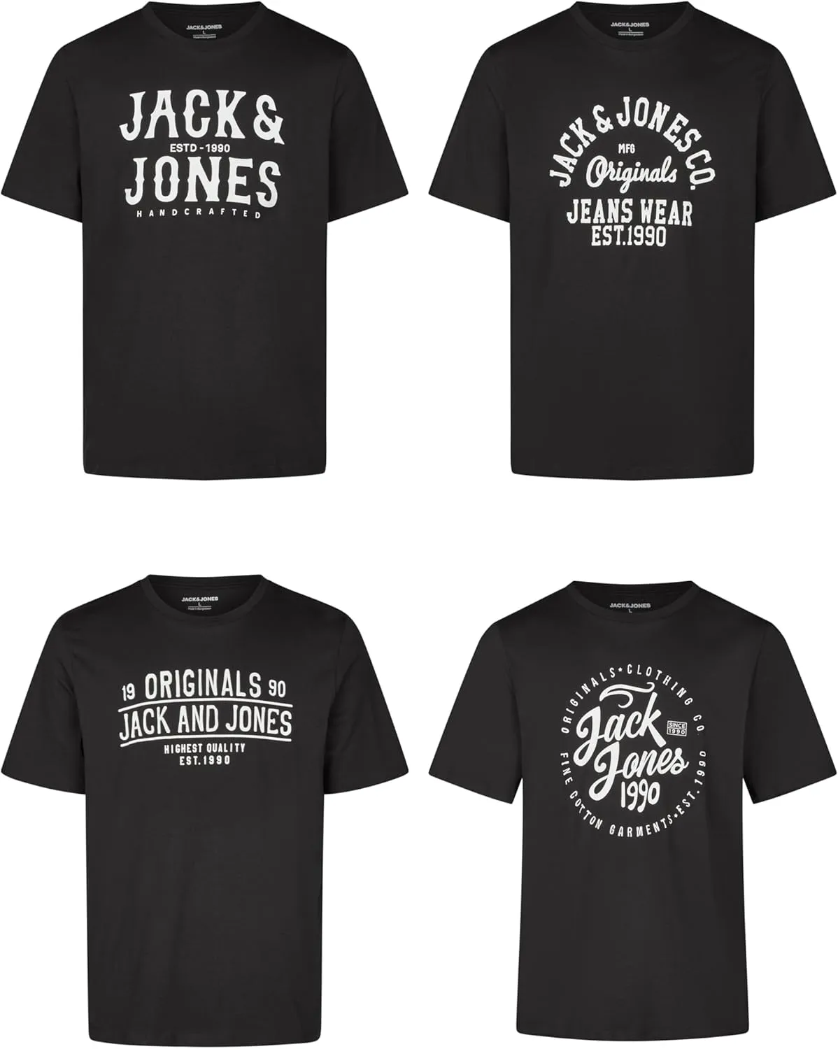 JACK & JONES Tshirt Herren Regular Fit JJLINO 4er Pack Set Pack Rundhals Kurzarm Sommer Tee Shirt Print Schwarz Weiß Gr…