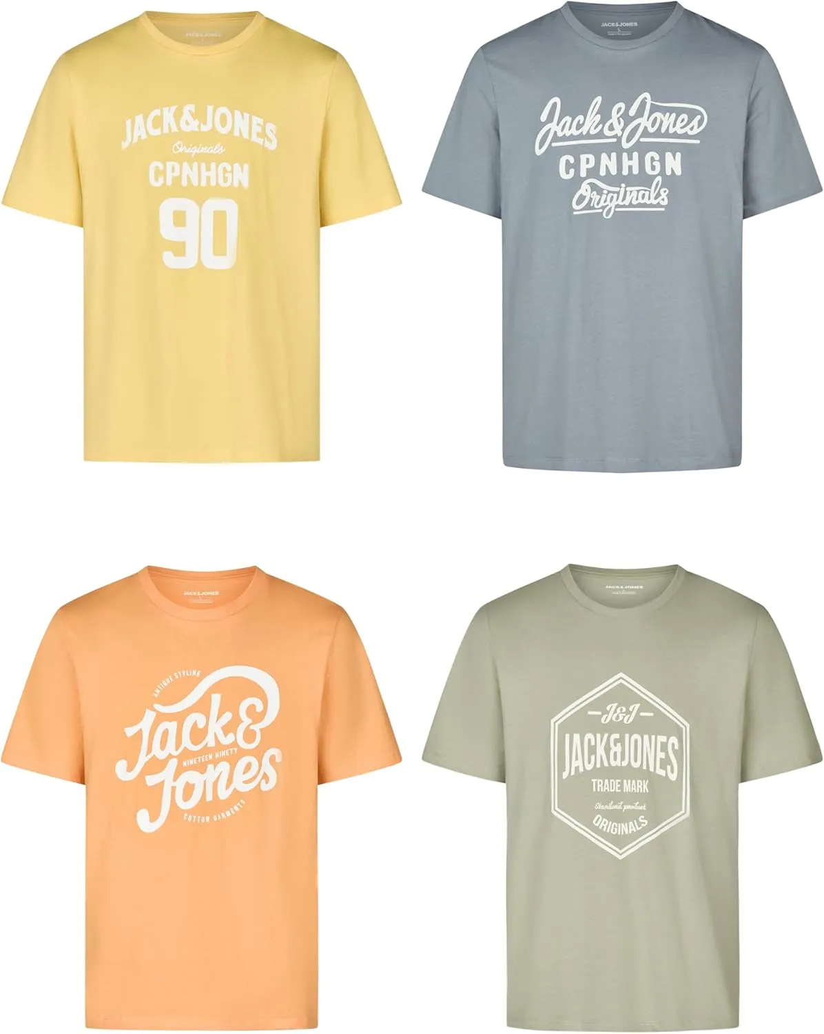 JACK & JONES Tshirt Herren Regular Fit JJLINO 4er Pack Set Pack Rundhals Kurzarm Sommer Tee Shirt Print Schwarz Weiß Gr…