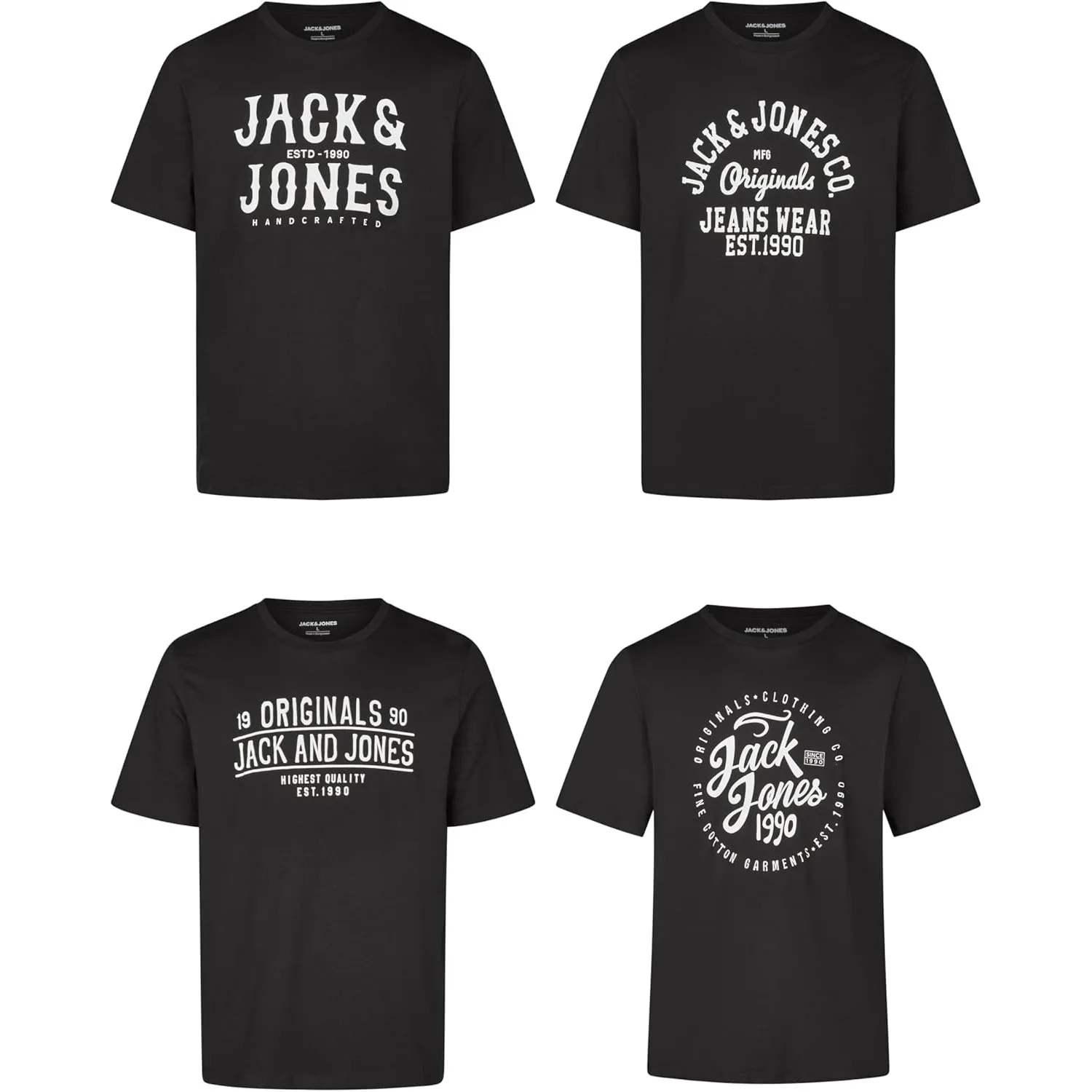 JACK & JONES Tshirt Herren Regular Fit JJLINO 4er Pack Set Pack Rundhals Kurzarm Sommer Tee Shirt Print Schwarz Weiß Gr…