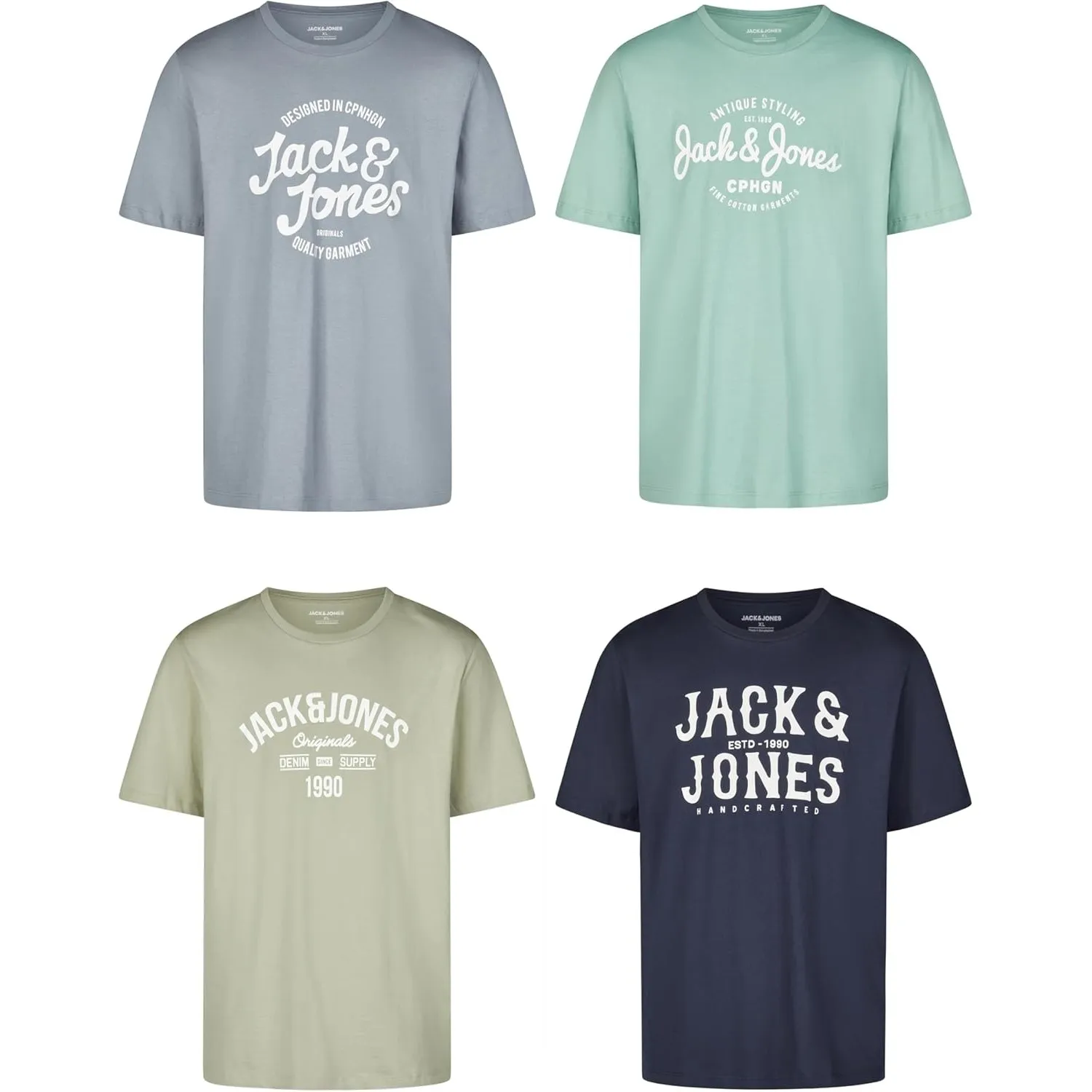 JACK & JONES Tshirt Herren Regular Fit JJLINO 4er Pack Set Pack Rundhals Kurzarm Sommer Tee Shirt Print Schwarz Weiß Gr…