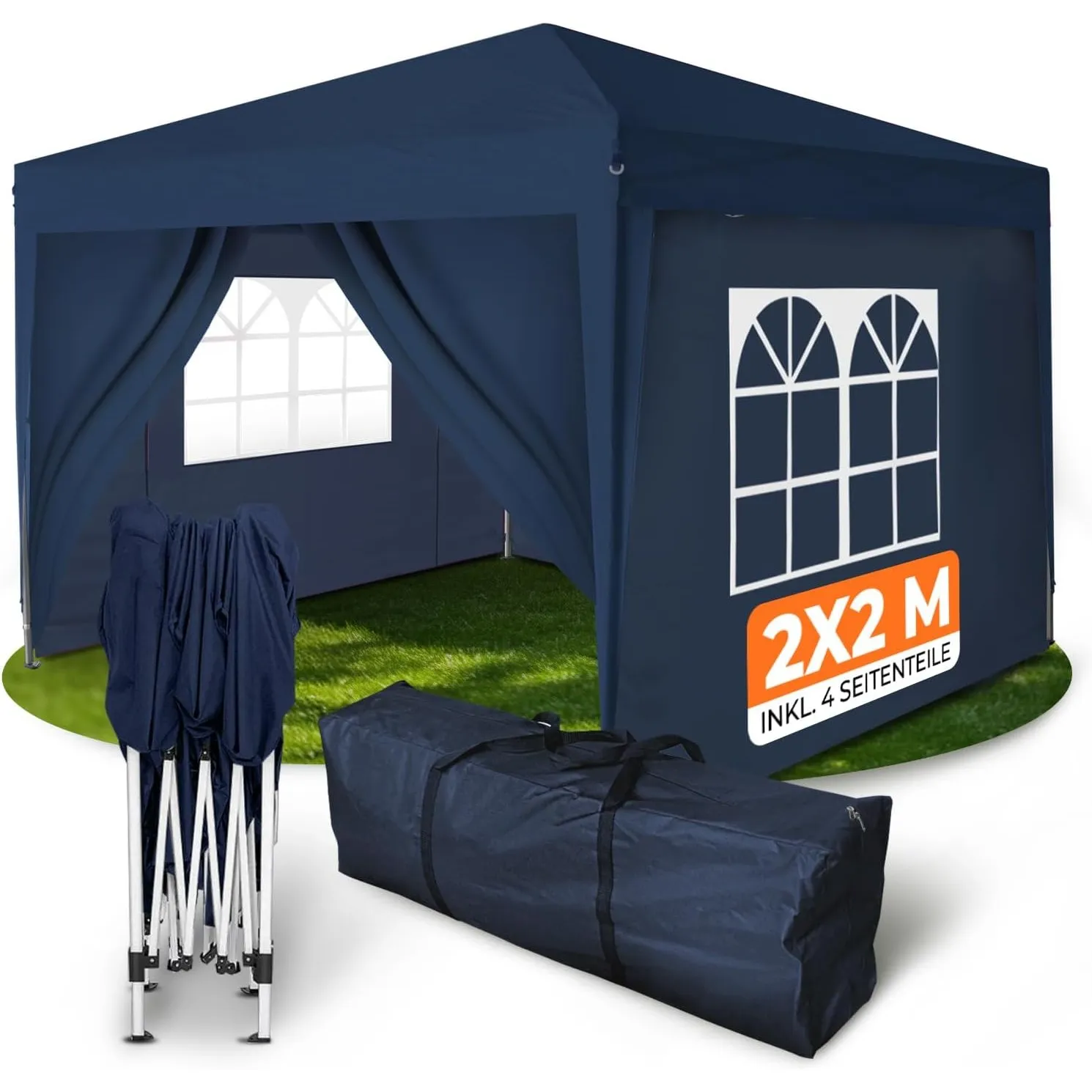 Kronenburg Faltpavillon wasserdicht Dachmaß 2 x 2 m UV Schutz 50+ Pavillon in Blau mit 4 Seitenteilen