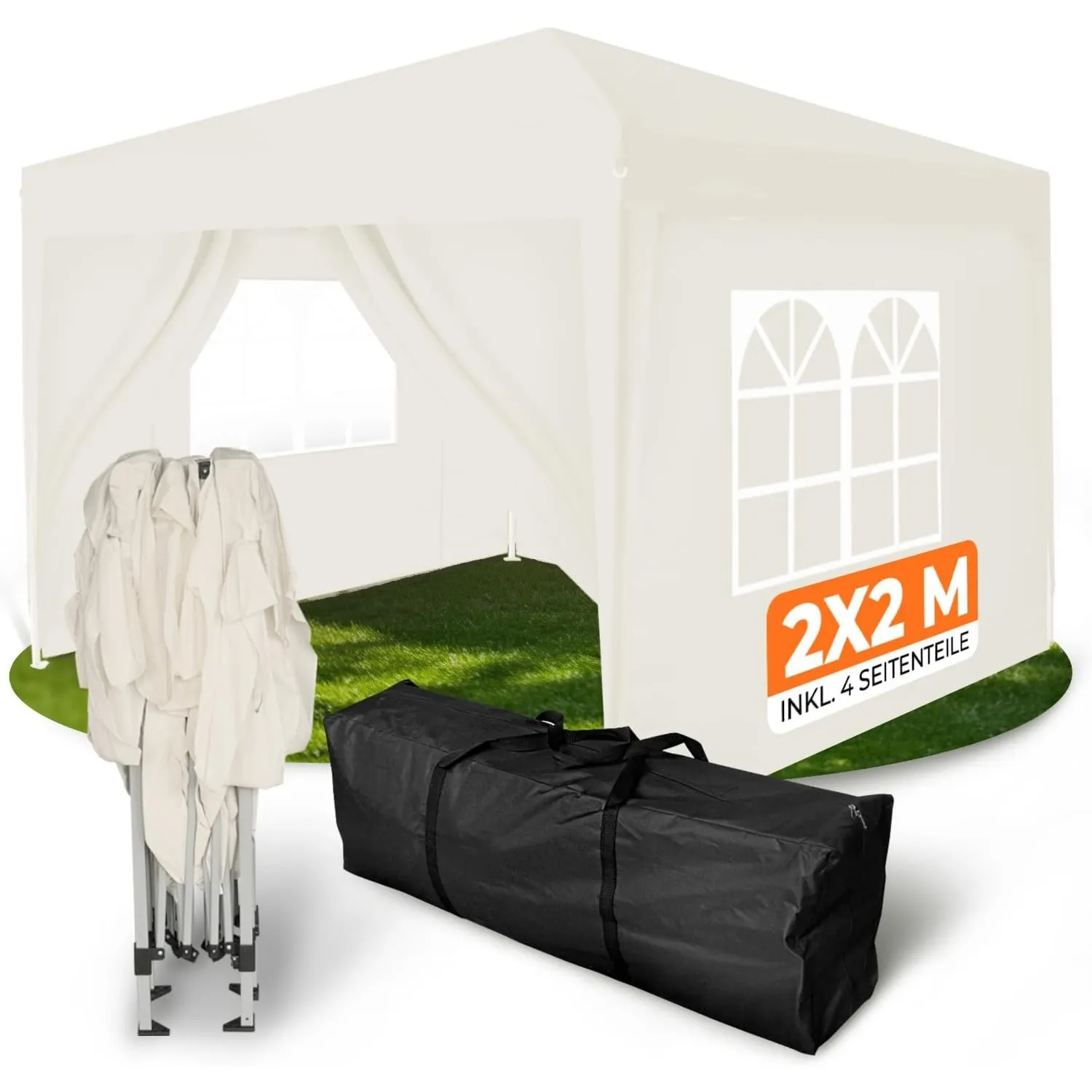 Kronenburg Faltpavillon wasserdicht Dachmaß 2 x 2 m UV Schutz 50+ Pavillon in Champagner mit 4 Seitenteilen