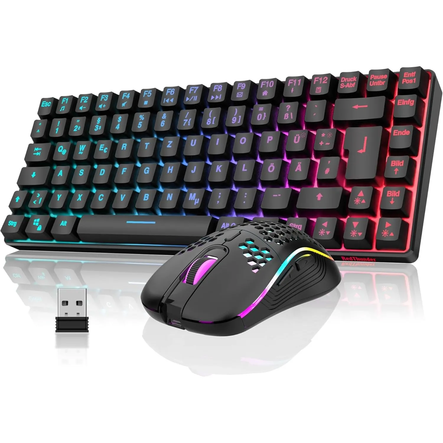 RedThunder 75% Kabelloses Gaming Tastatur und Maus Set, QWERTZ DE Layout, 85 Tasten TKL Wiederaufladbare Kompakte Tasta…