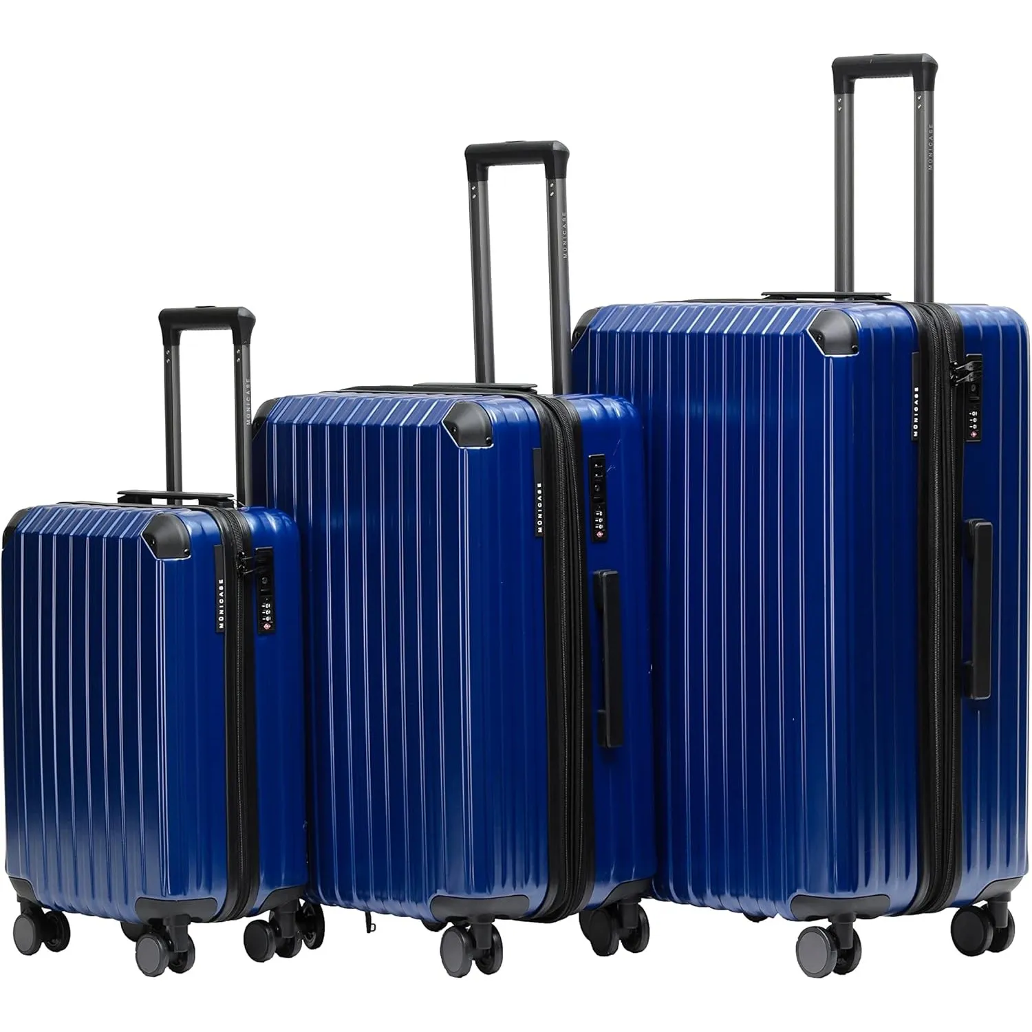 Münicase M816 TSA-Schloss Koffer Reisekoffer Trolley Kofferset Hardschale Boardcase (Diamondblau, 3tlg. Kofferset)