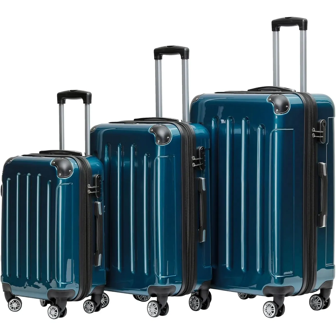 BEIBYE Hartschalen Koffer Trolley Rollkoffer Reisekoffer 4 Zwillingsrollen Polycabonat (Pale Green, Kofferset)