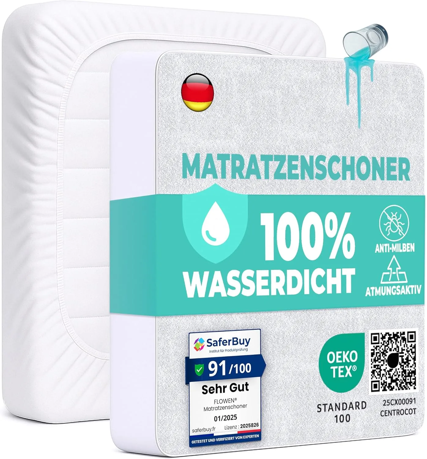 Mattress Protector, 120 x 200 cm, Waterproof Mattress Topper, Fitted Sheet Protection, Moisture Protection, Cotton/Micr…
