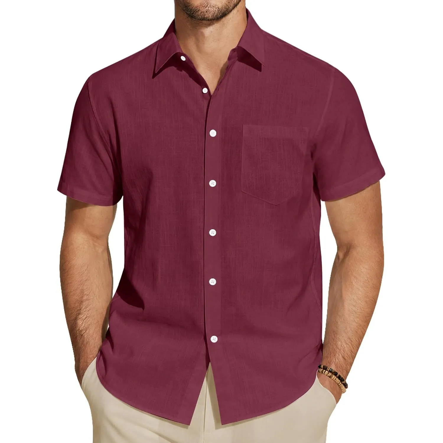 J.VER Leinenhemd Herren Hemd Kurzarm Leinenshirt Freizeithemd Businesshemd Sommer Casual Regular Fit Shirt