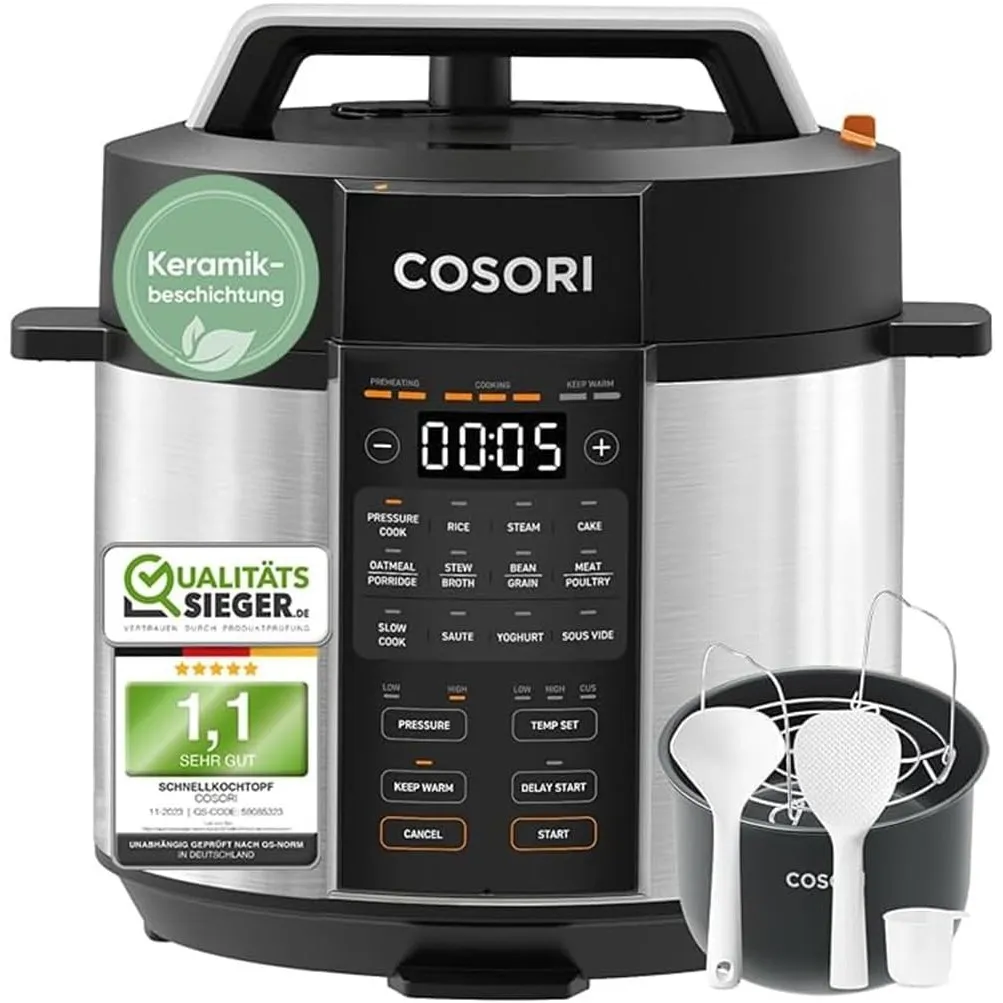 Cosori Schnellkochtopf, Pressure Cooker, Keramikbeschichtung, 5,7 L, 9-in-1 | Multikocher mit 14 Funktionen, Reiskocher…
