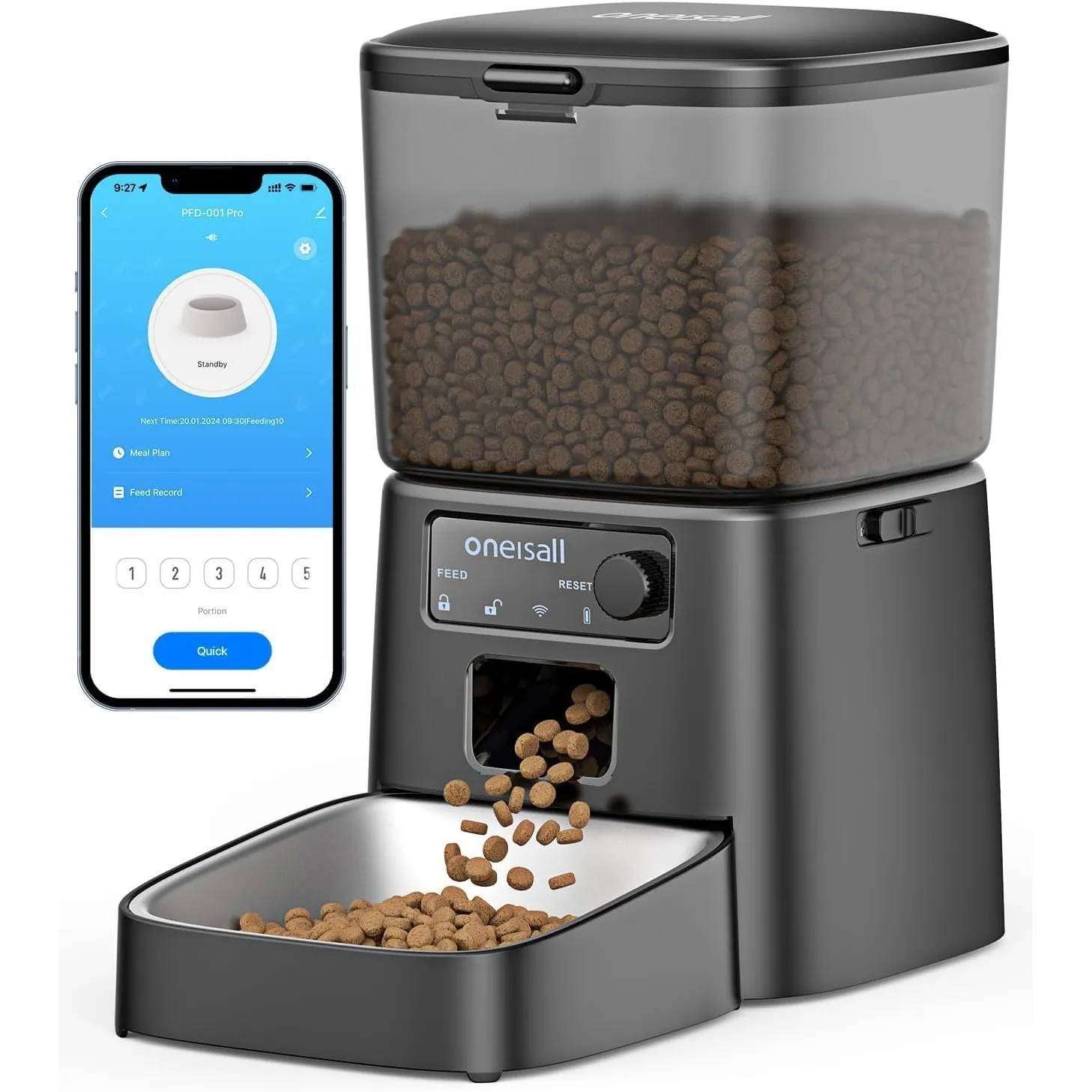 oneisall 3.5L Futterautomat Katze mit APP | 2.4G WiFi Katzenfutter Automat, APP-Steuerung, 1-10 Mahlzeiten pro Tag, Fut…