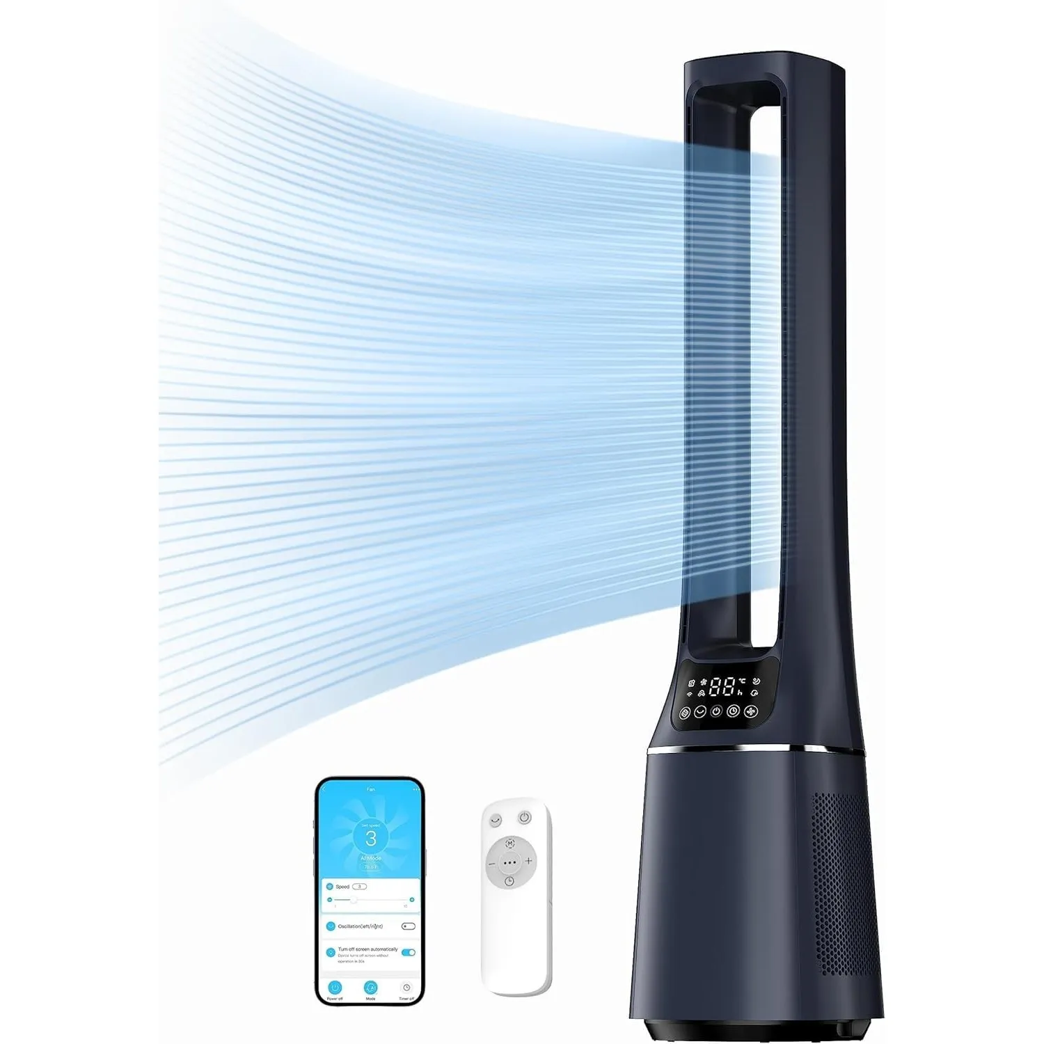 Midea MFP-120i (BL) 2 in 1 Turmventilator Leise 27dB Luftreiniger H13 True HEPA auf 47.6 ㎡ LED Display Fernbedienung Os…