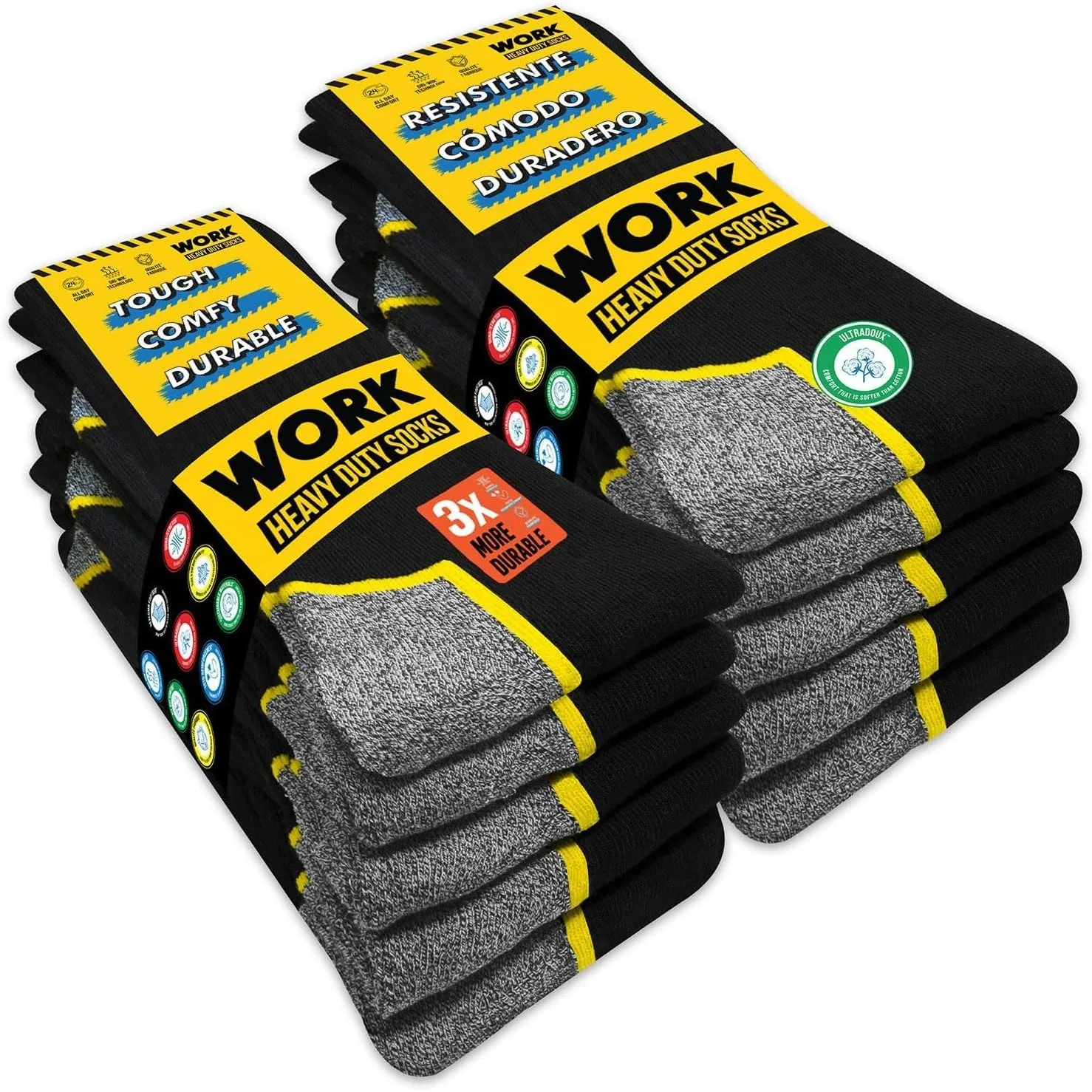 SOXCO 10 Paar Arbeitssocken Herren Schwarz | Gepolsterte Funktionssocken | DRI-WIK Feuchtigkeitsmanagement | Verstärkte…