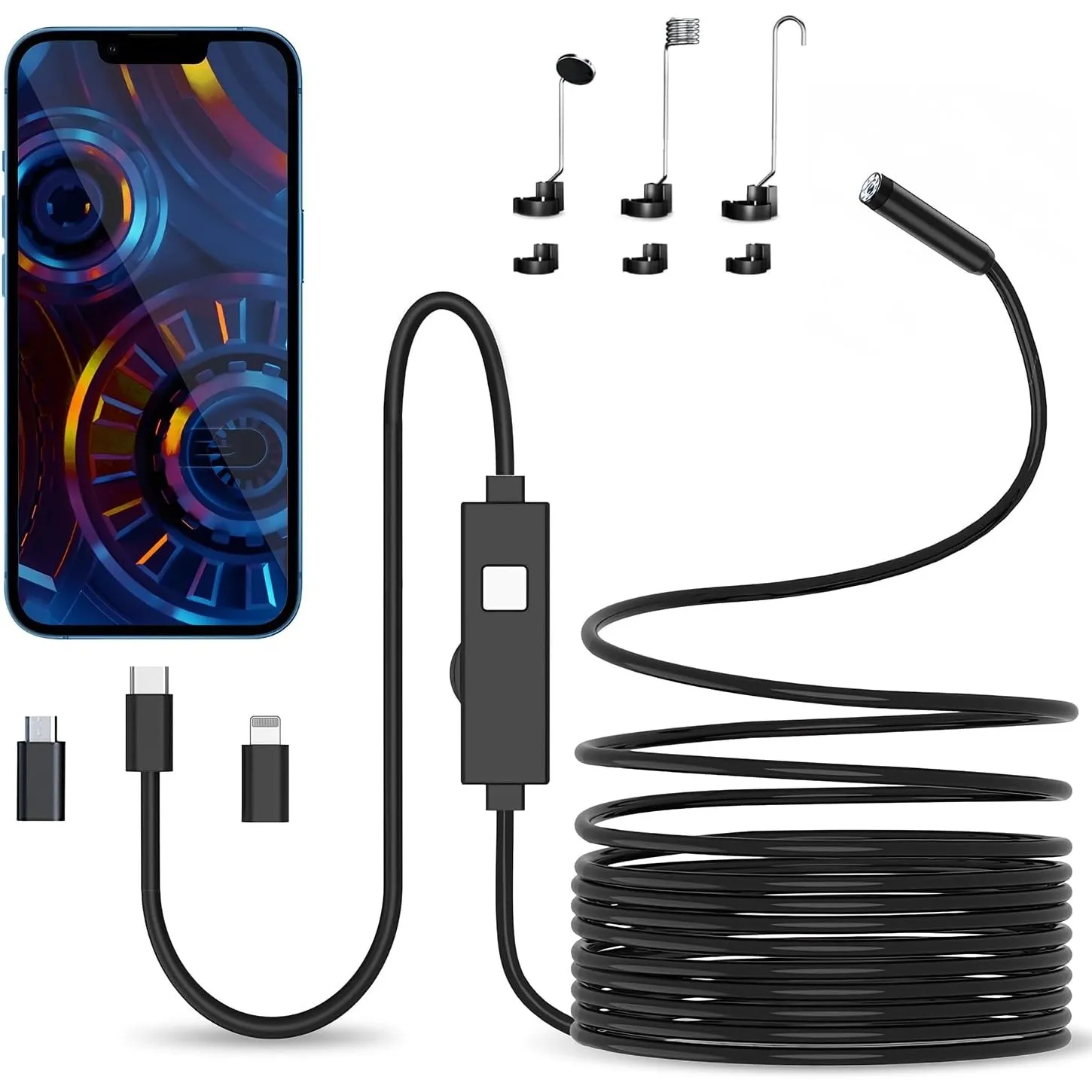 Endoskopkamera mit Licht, 1080P HD Endoskop-Kamera Handy mit Licht Wasserdichtes Ip67 Kein WLAN Erforderlich Inspektion…
