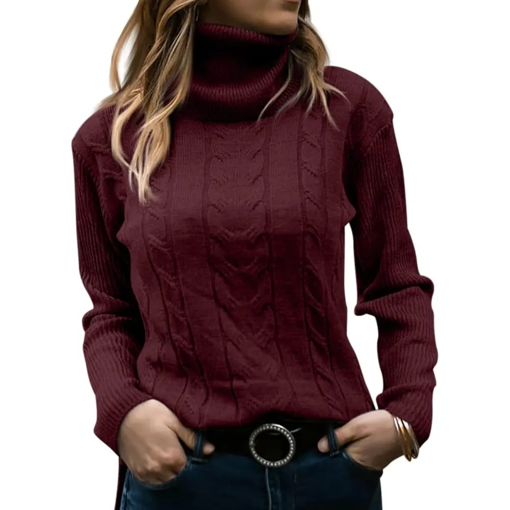 GeGekoko Pullover Damen Rollkragenshirt Cable Knit Elegant Langarm Tops Lose Grobstrick Casual Weich Jumper Sweater