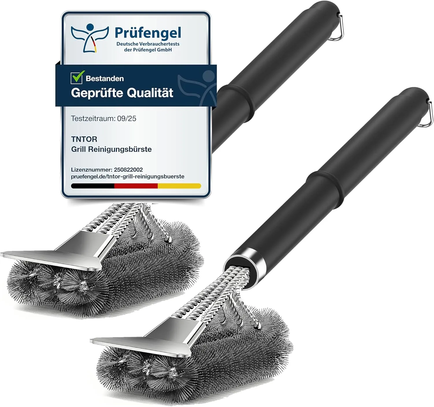 [2 pack]Grillbürste, TNTOR Grill Reinigungsbürste mit Extra Langer Edelstahl Borsten, Edelstahl Spatel und PP Wärmedämm…