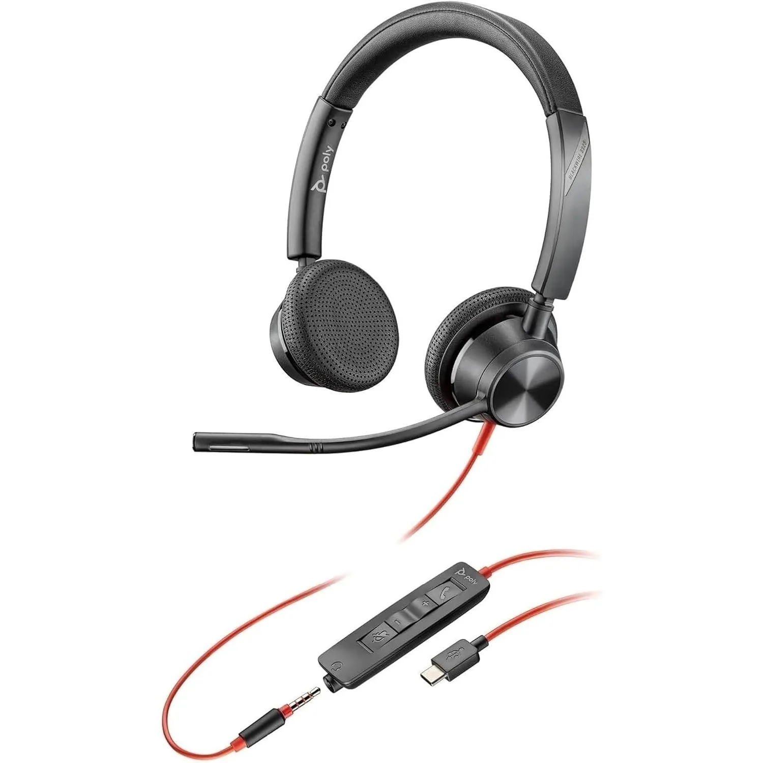 Schnurgebundenes Headset Poly Blackwire 3325 – Flexibler Mikrofonarm – Hi-Fi-Stereo – Verbindung mit PC/Mac/Mobilgeräte…