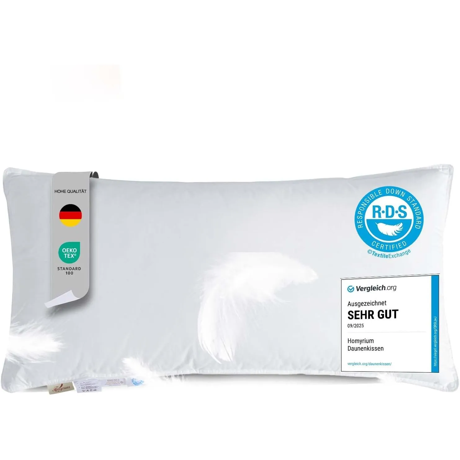 Homyrium Daunenkissen 40x80 Kopfkissen 40x80 Daunen Federkissen (800g)