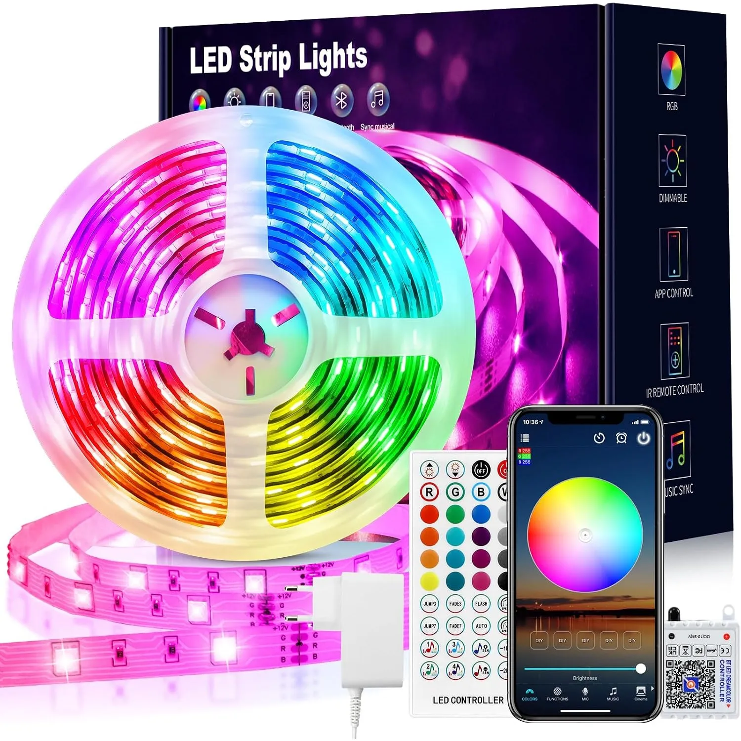 VKH LED Streifen 15m (1 x 15 m), RGB LED Band selbstklebend für Innenräume