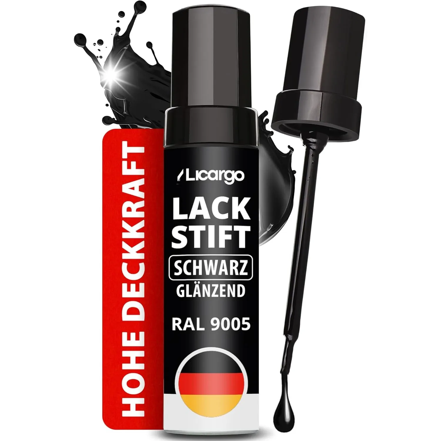 LICARGO Lackstift Schwarz Glänzend – Präziser Pinsel für kleine Kratzer & Steinschläge – Hohe Deckkraft, schnelle Trock…