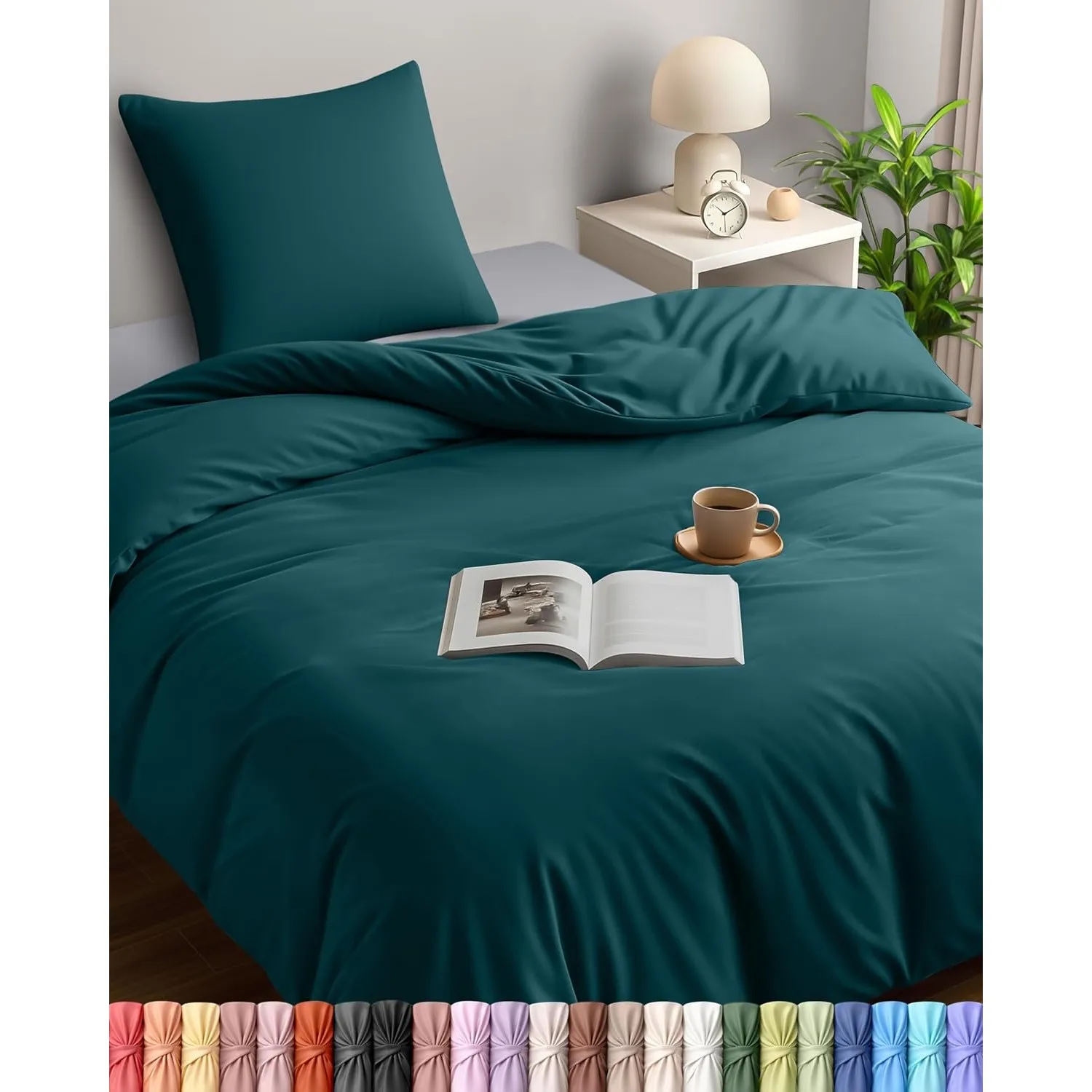 Utopia Bedding Bettwäsche 135x200 Set - Mikrofaser Bettbezug 135x200 cm + 1 Kissenbezug 80x80 cm - Blaugrün