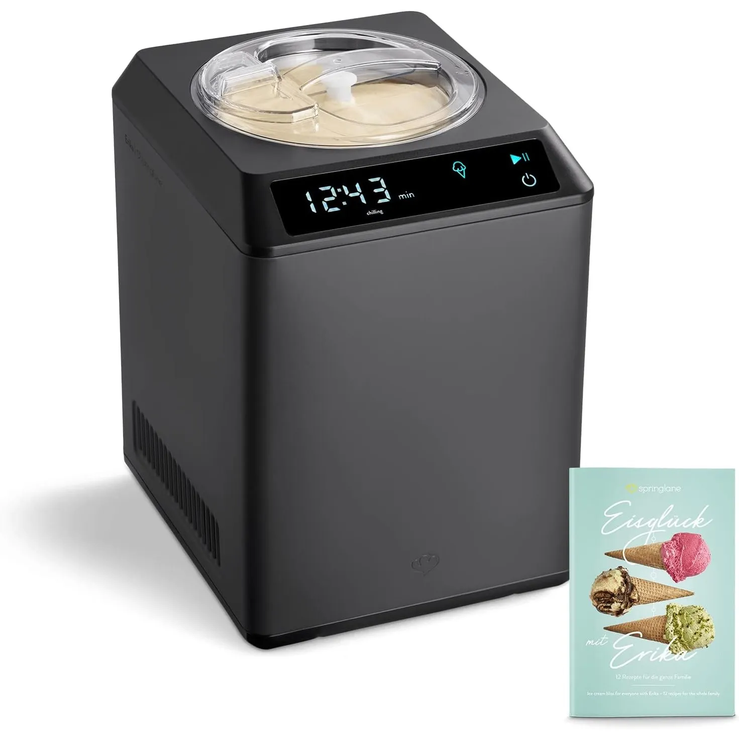 SPRINGLANE Eismaschine 2 in 1 mit Touch Display & Einfüllklappe Erika 2,5 L – Joghurtbereiter mit Kompressor 250 W – Ed…