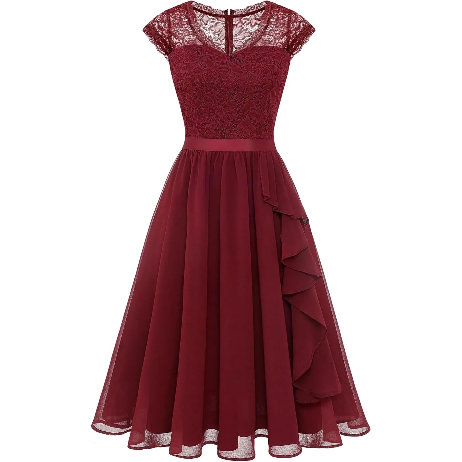 Wedtrend Cocktailkleid Damen Knielang Abendkleid Elegant für Hochzeit Elegant A Linie Rüschenkleid