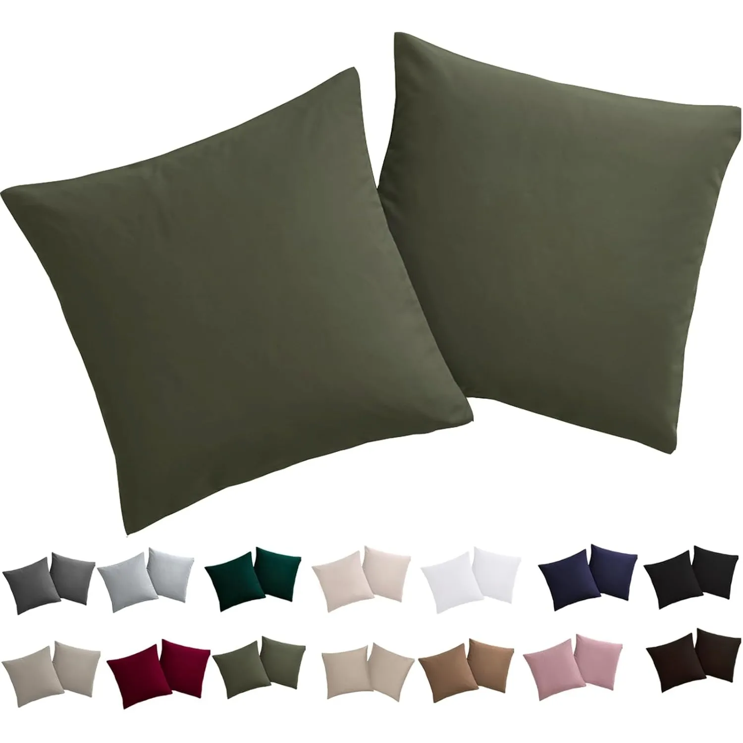 Soifox Kissenbezug 40x40 2er Set - Kopfkissenbezug 40 x 40 Olivergrün 100% Mikrofaser bügelfrei & knitterfrei mit Reißv…