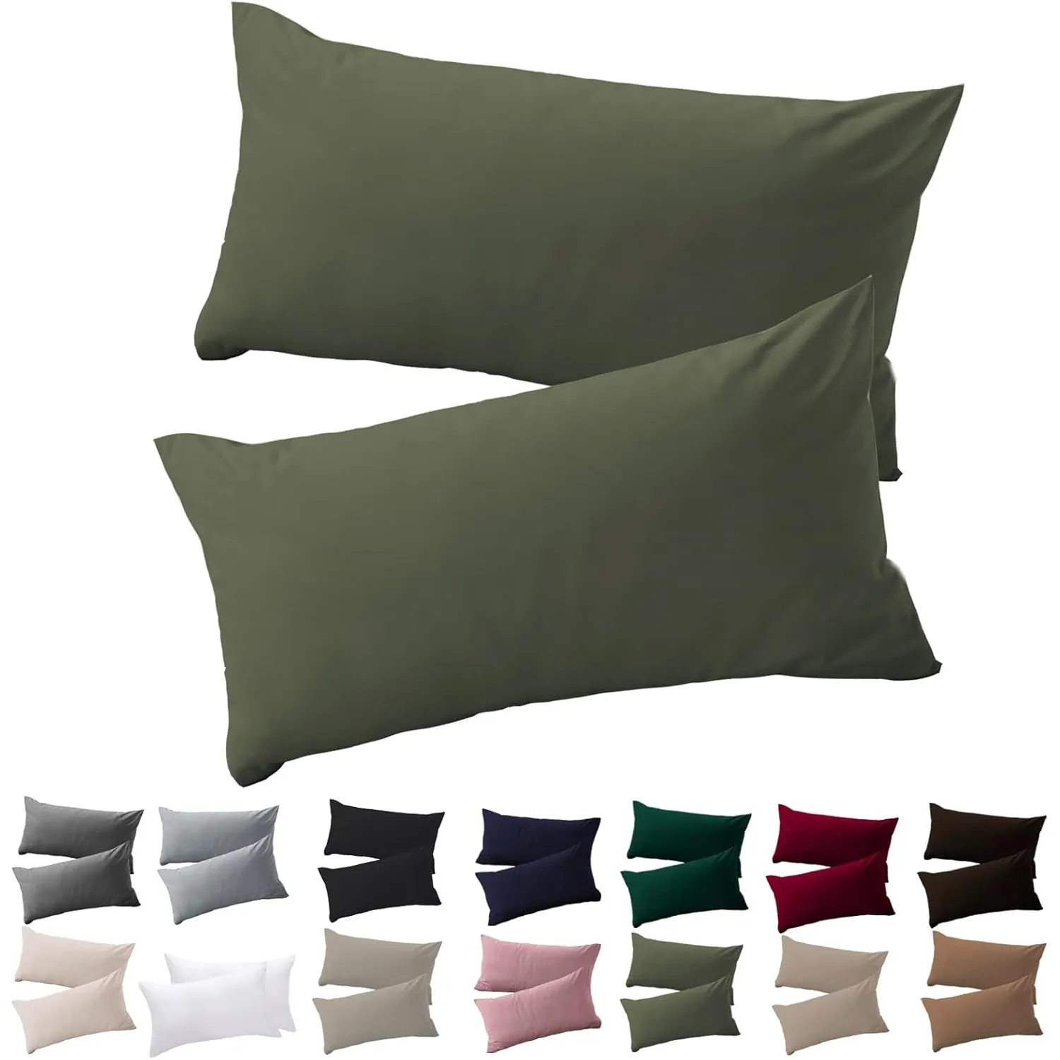 Soifox Kissenbezug 40 x 80 2er Set - Kopfkissenbezug 40x80 Olivergrün 100% Mikrofaser bügelfrei & knitterfrei mit Reißv…