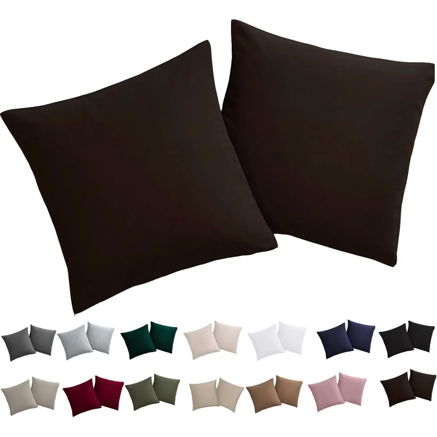 Soifox Kissenbezug 50x50 2er Set - Kopfkissenbezug 50 x 50 Braun 100% Mikrofaser bügelfrei & knitterfrei mit Reißversch…