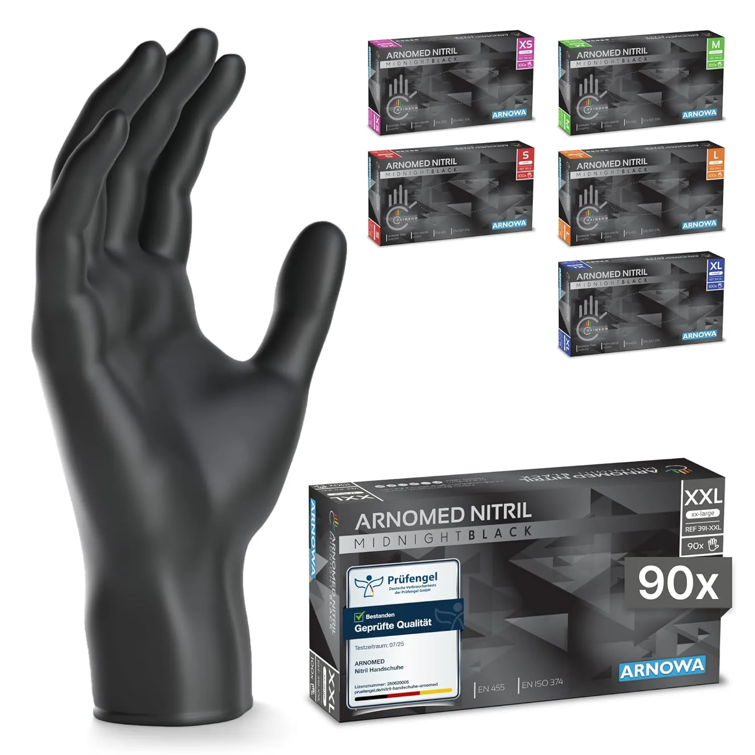 90x ARNOMED Einweghandschuhe Schwarz, Einmalhandschuhe XXL, Nitril Handschuhe Einweg, Nitrilhandschuhe puderfrei, Gummi…