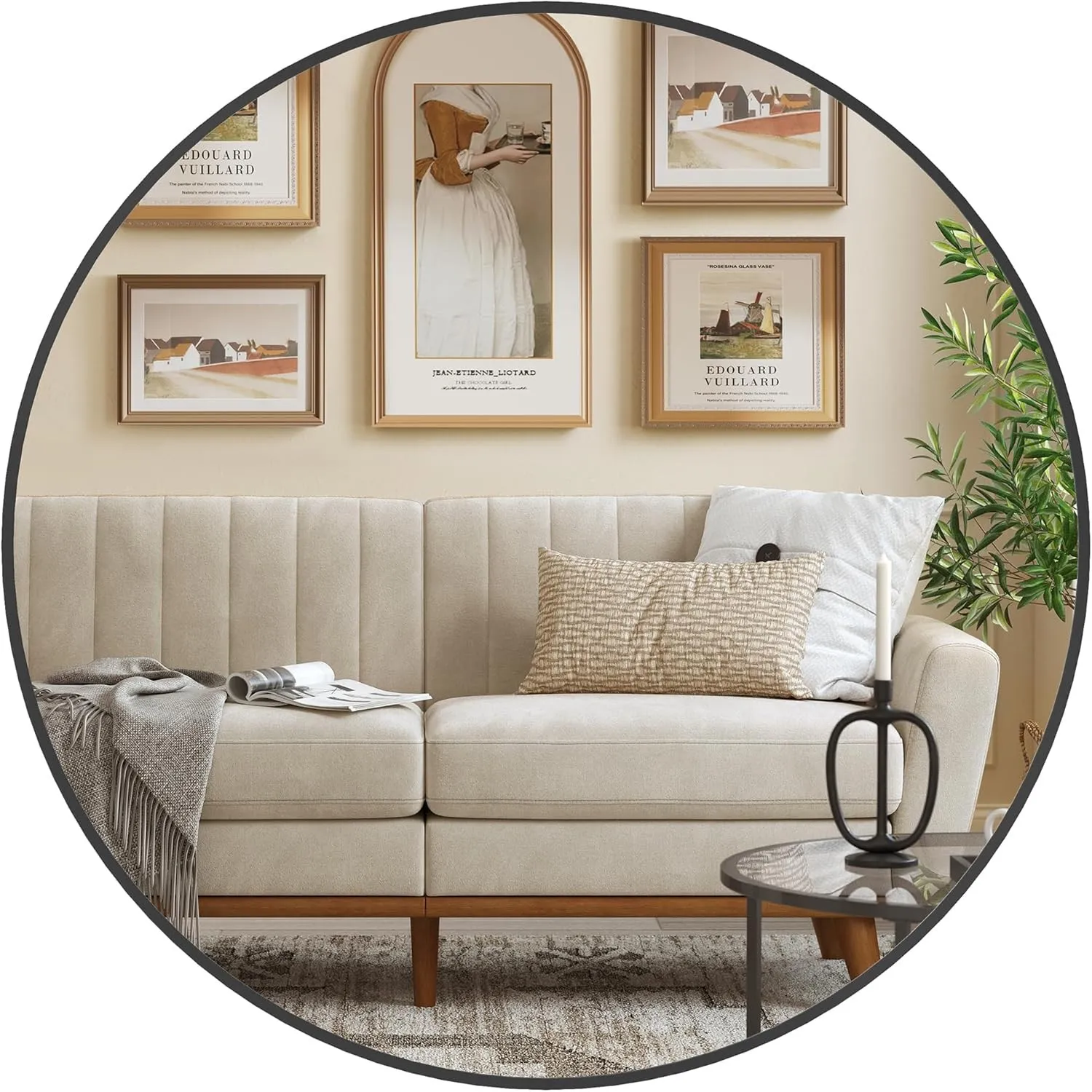 SONGMICS 76 cm d Spiegel rund, runder Spiegel, Wandspiegel, Metallrahmen, einfache Montage, modern, für Bad, Wohnzimmer…